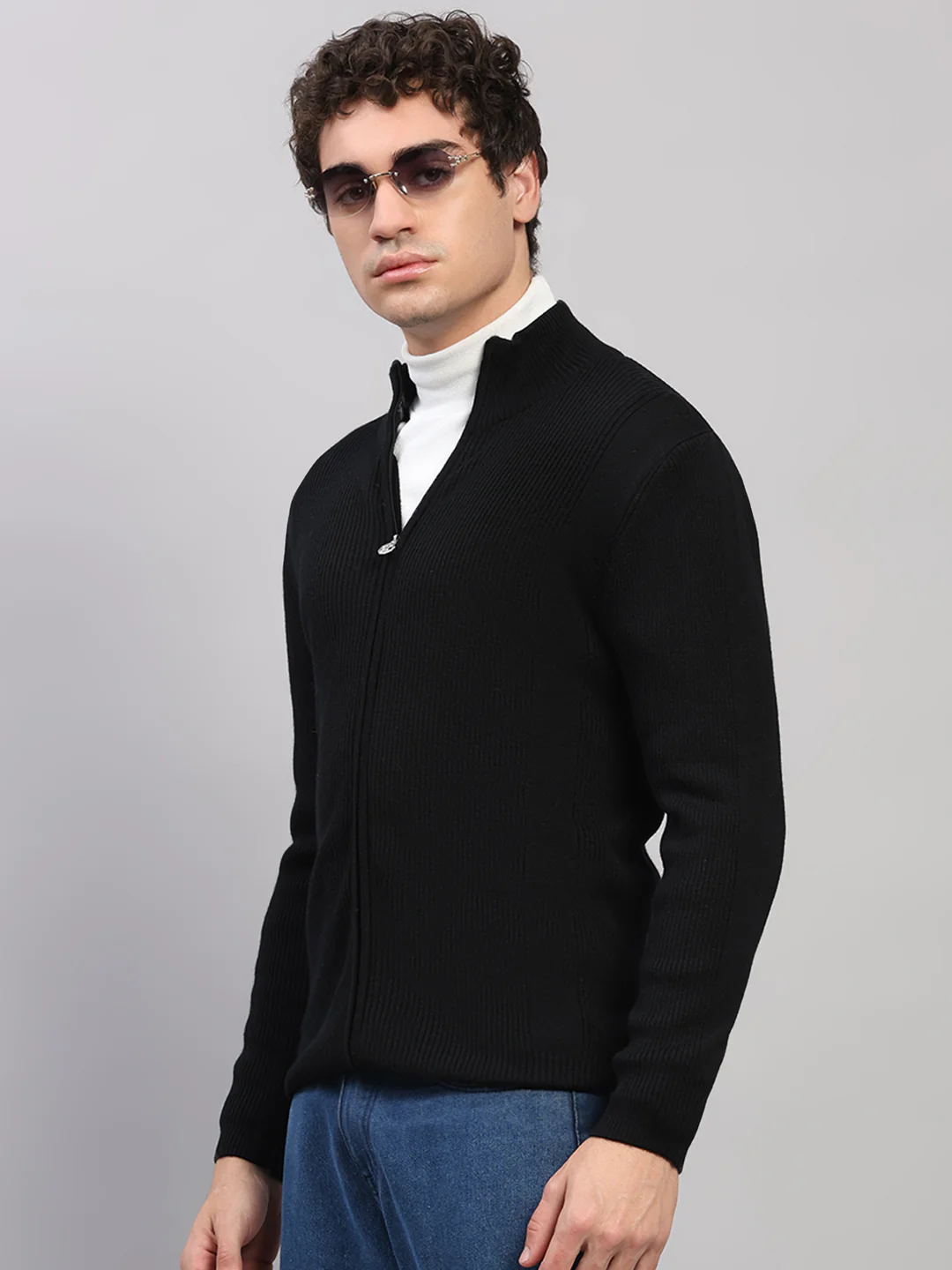 Luxuria Men Black Self Design Round Neck Full Sleeve Pullover - Image 3