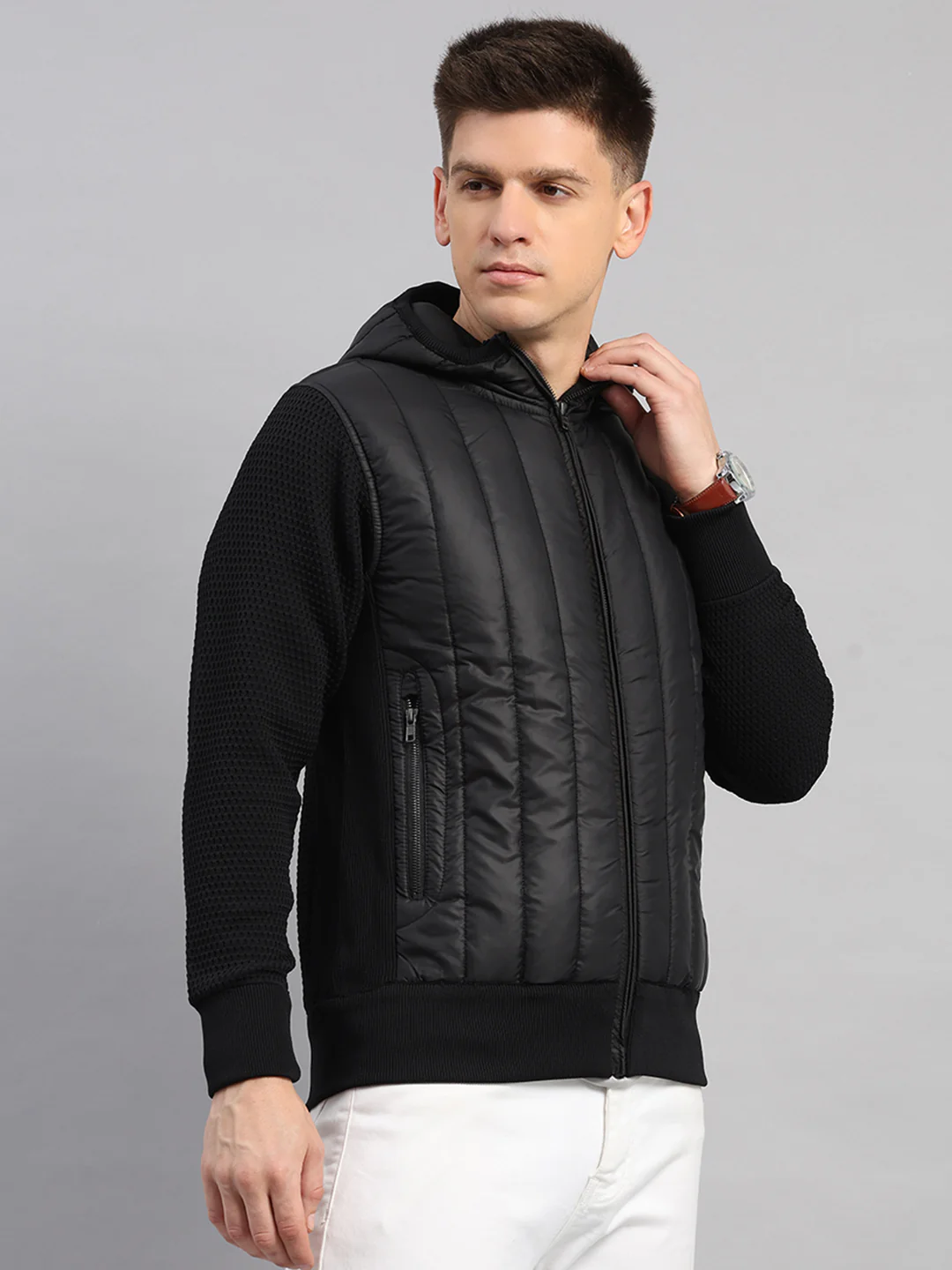 Men Black Self Design Round Neck Full Sleeve Pullover - Image 4