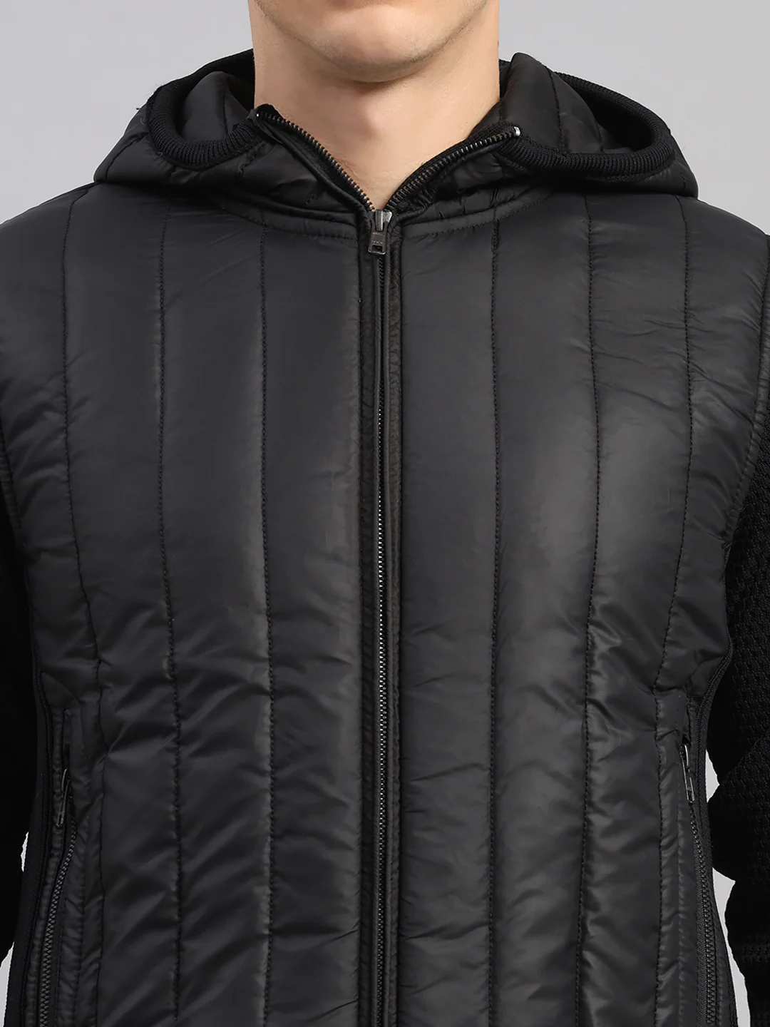 Men Black Self Design Round Neck Full Sleeve Pullover - Image 7