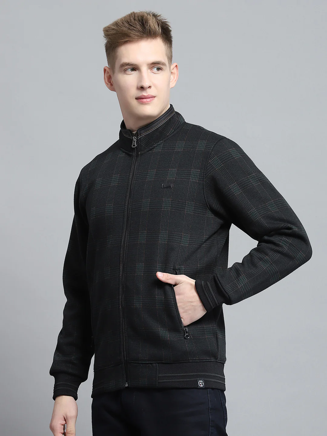 Men Black Self Design Round Neck Full Sleeve Sweatshirt - Image 3