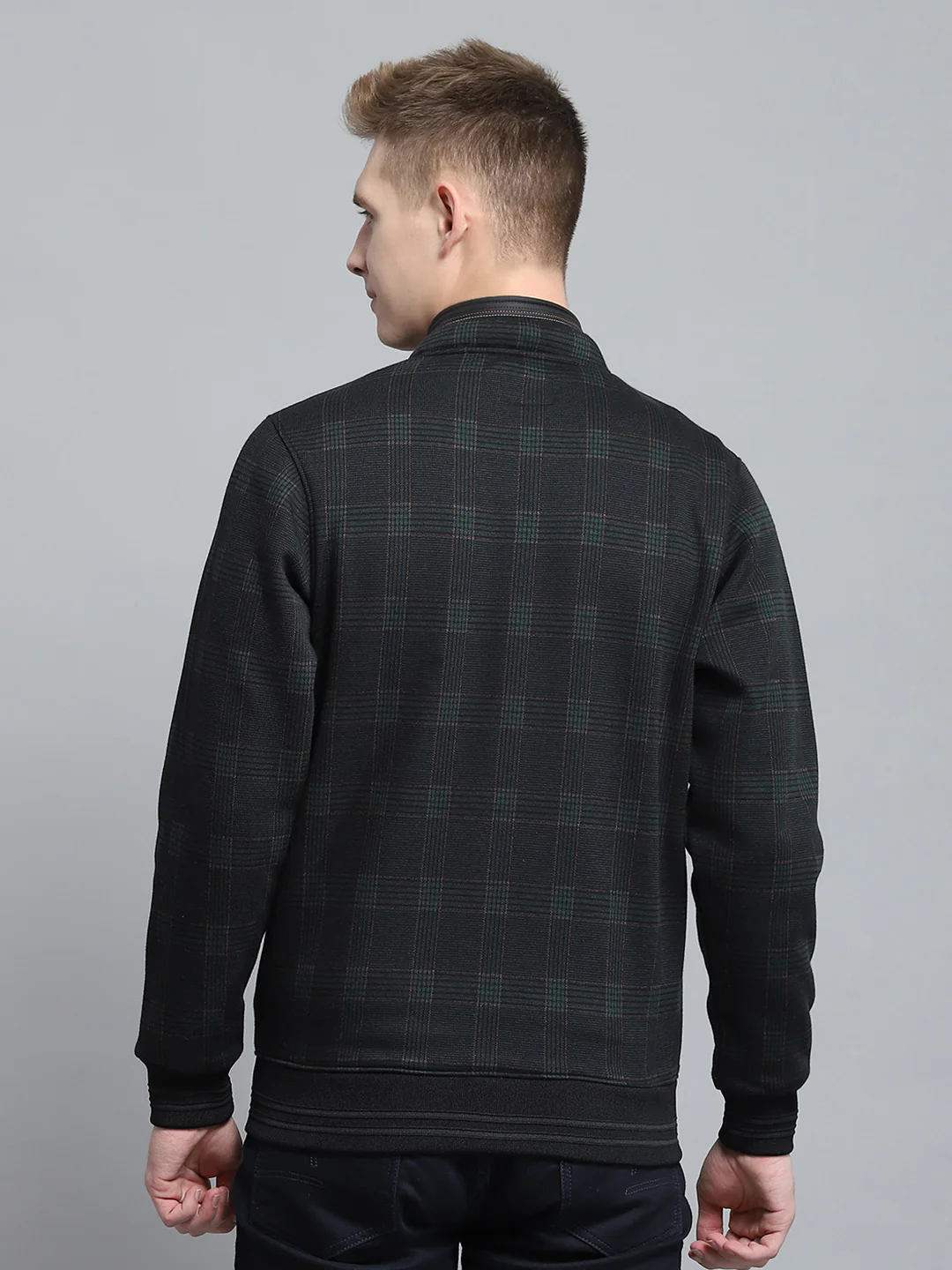 Men Black Self Design Round Neck Full Sleeve Sweatshirt - Image 5
