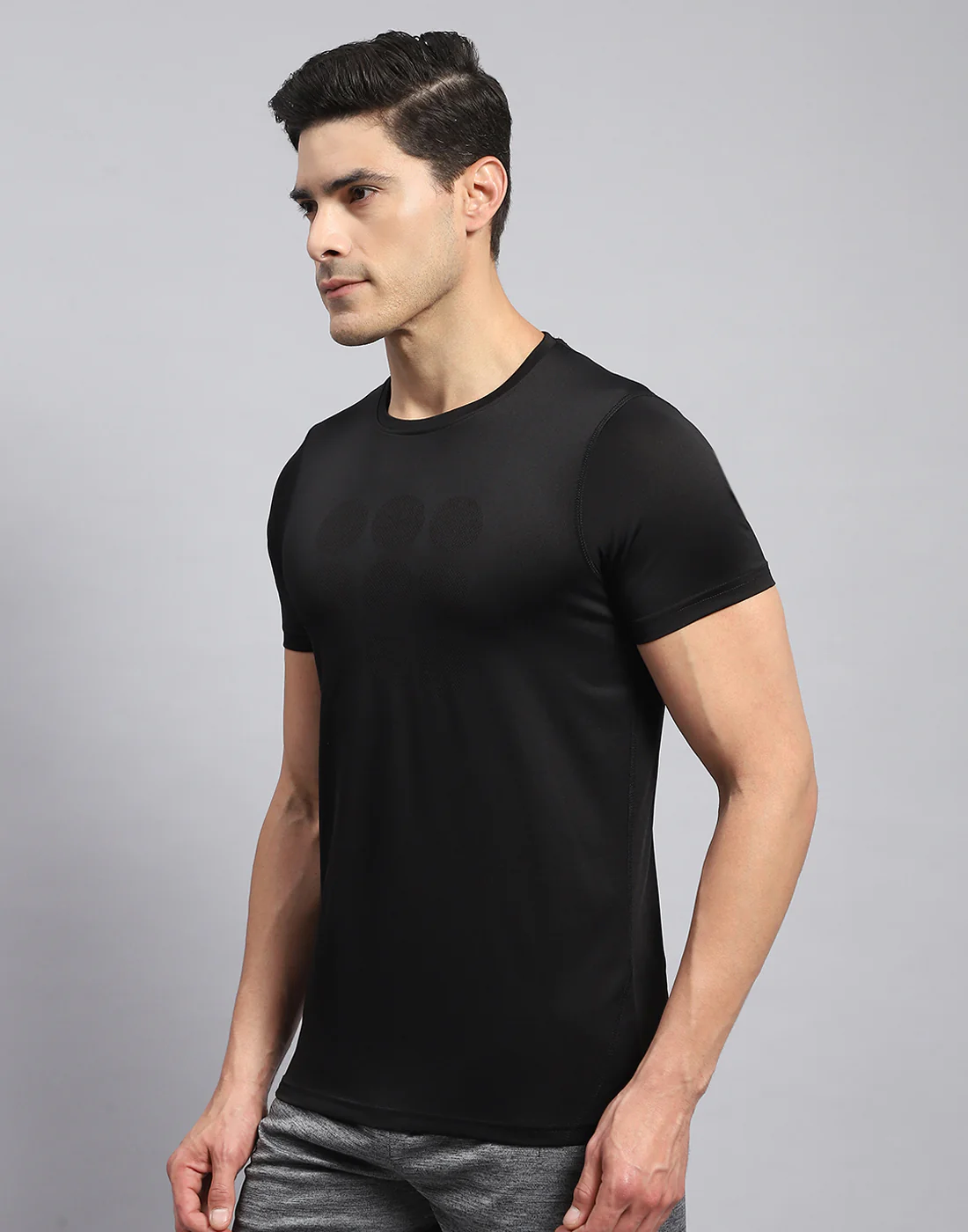 Rock.it Men Black Self Design Round Neck Half Sleeve T-Shirt - Image 3
