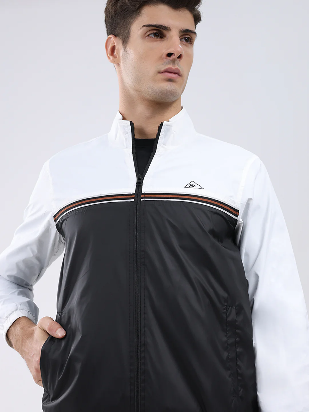 Men Black Self Design Stand Collar Full Sleeve Jacket - Image 7