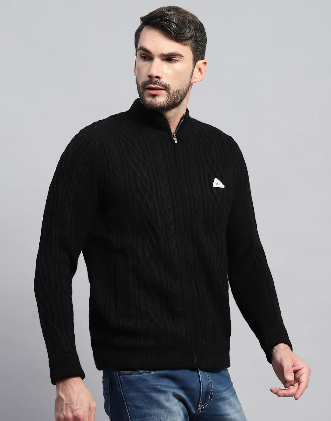 Men Black Self Design Turtle Neck Full Sleeve Jacket - Image 5