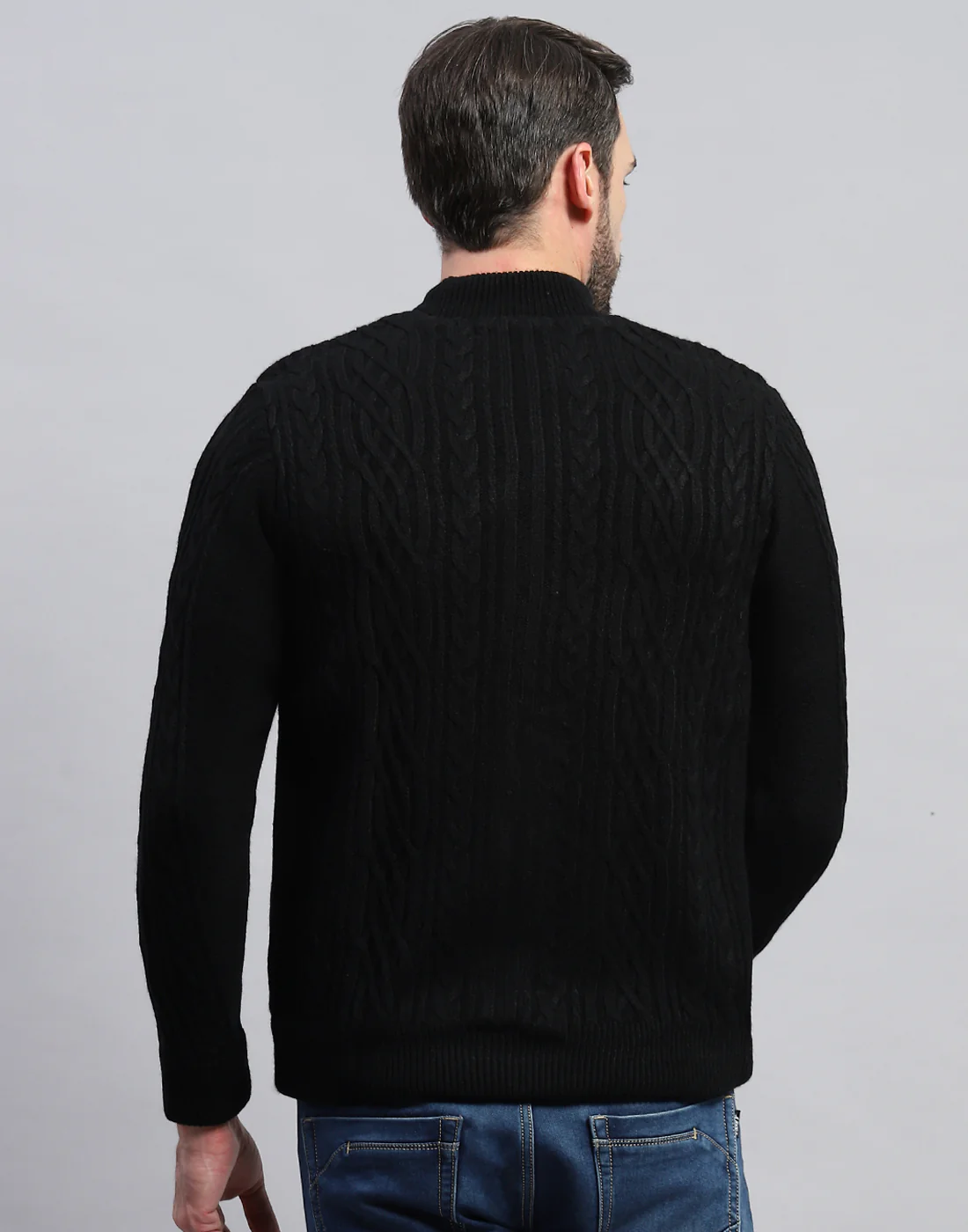Men Black Self Design Turtle Neck Full Sleeve Jacket - Image 6