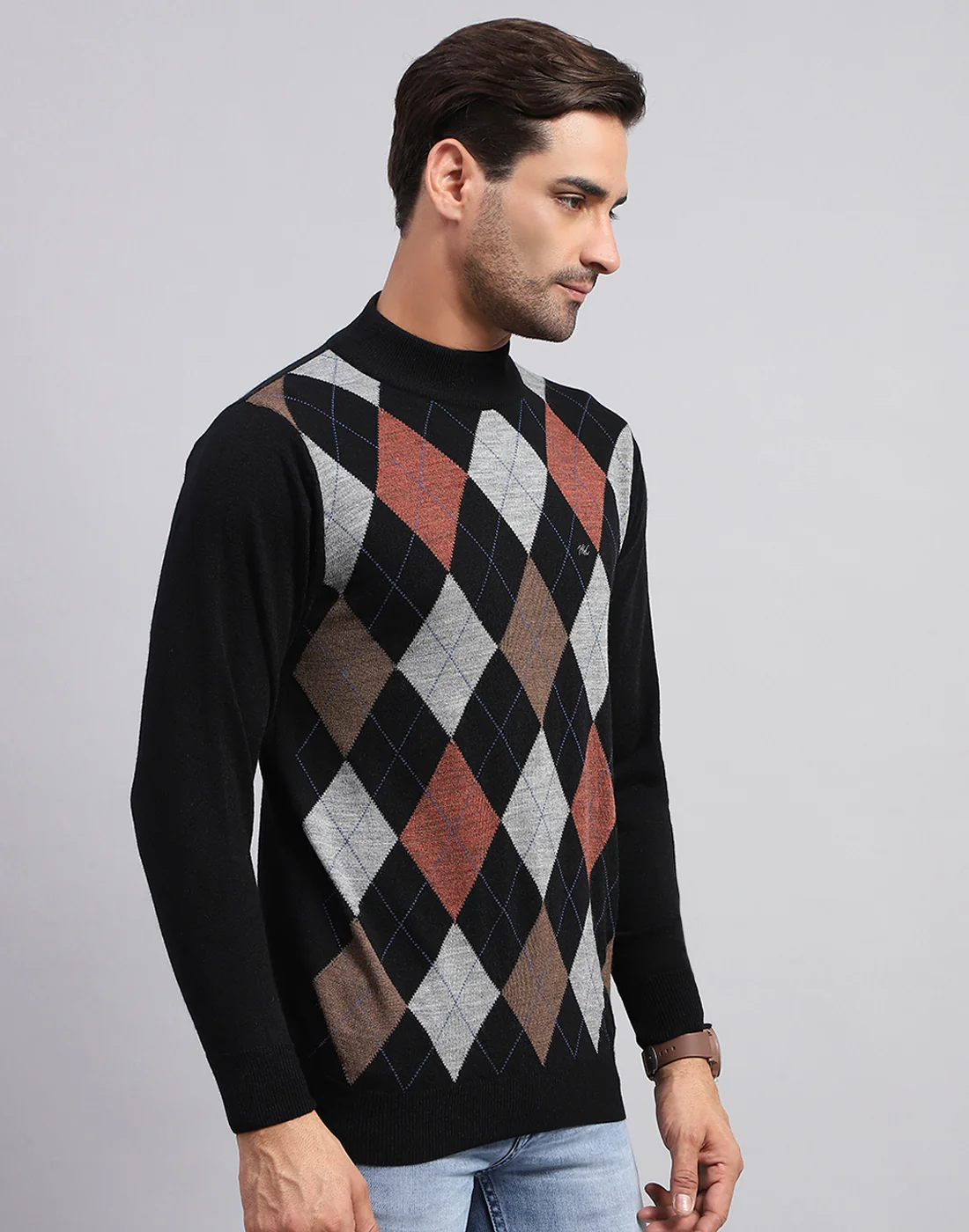 Men Black Self Design Turtle Neck Full Sleeve Pullover - Image 4