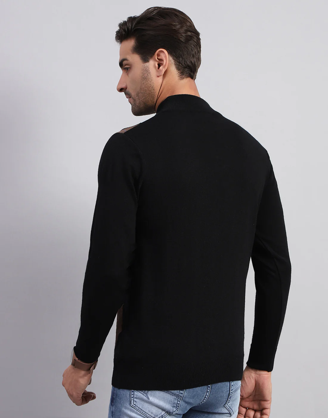 Men Black Self Design Turtle Neck Full Sleeve Pullover - Image 5