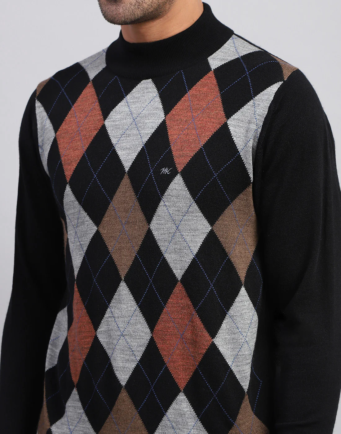 Men Black Self Design Turtle Neck Full Sleeve Pullover - Image 7