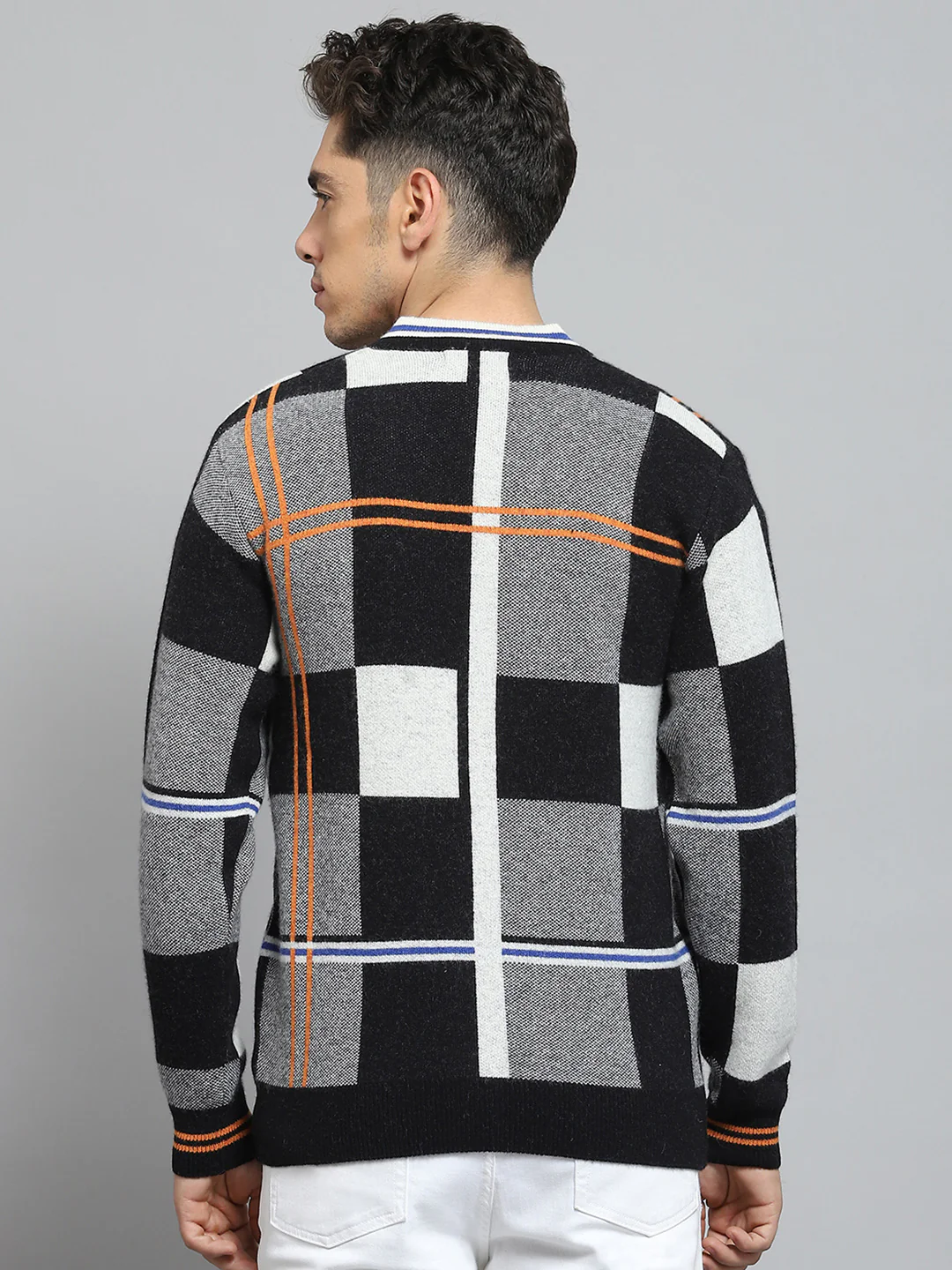 Men Black Self Design V Neck Full Sleeve Cardigan - Image 5