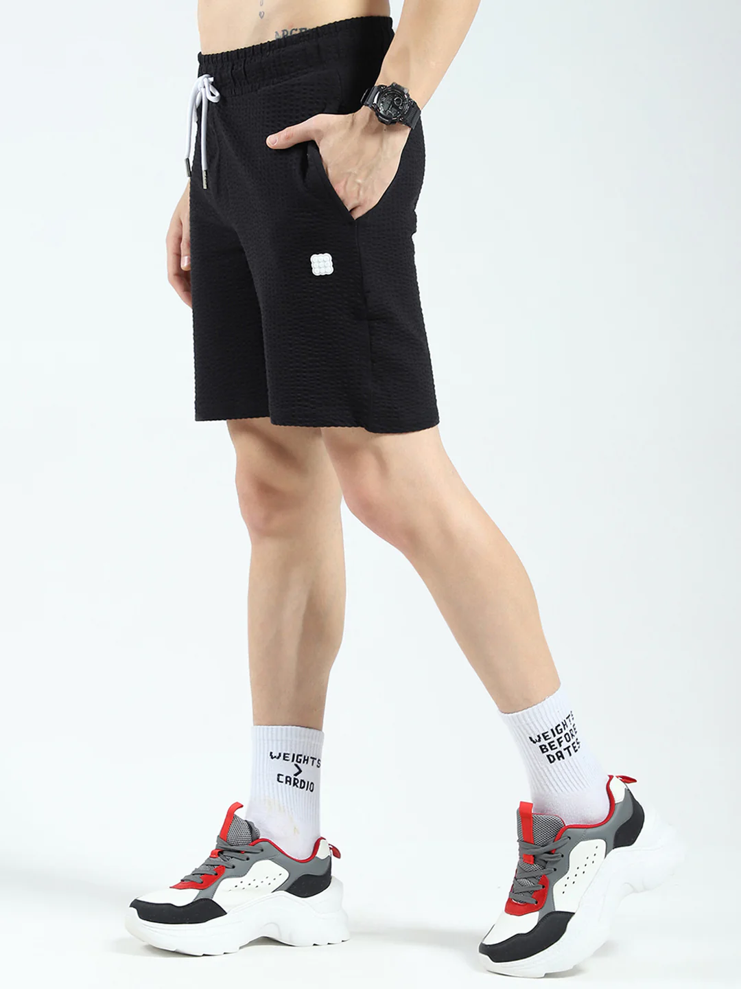 Rock.it Men Black Self Design Round Neck Half Sleeve Shorts Set - Image 7