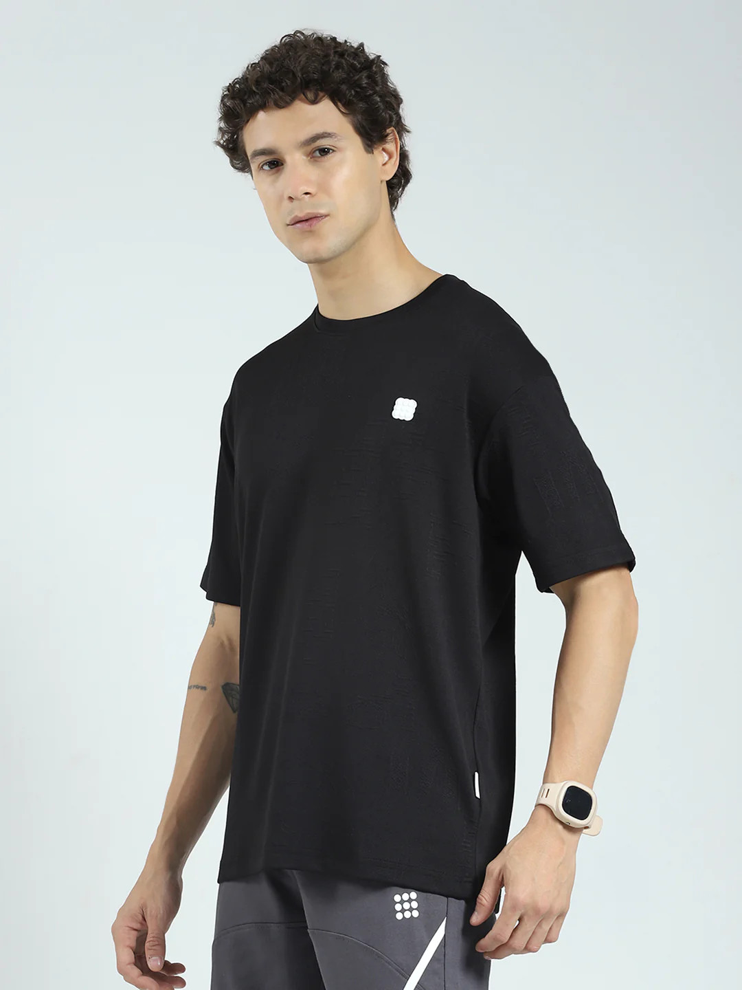 Rock.it Men Black Self Design Round Neck Half Sleeve T-Shirt - Image 3