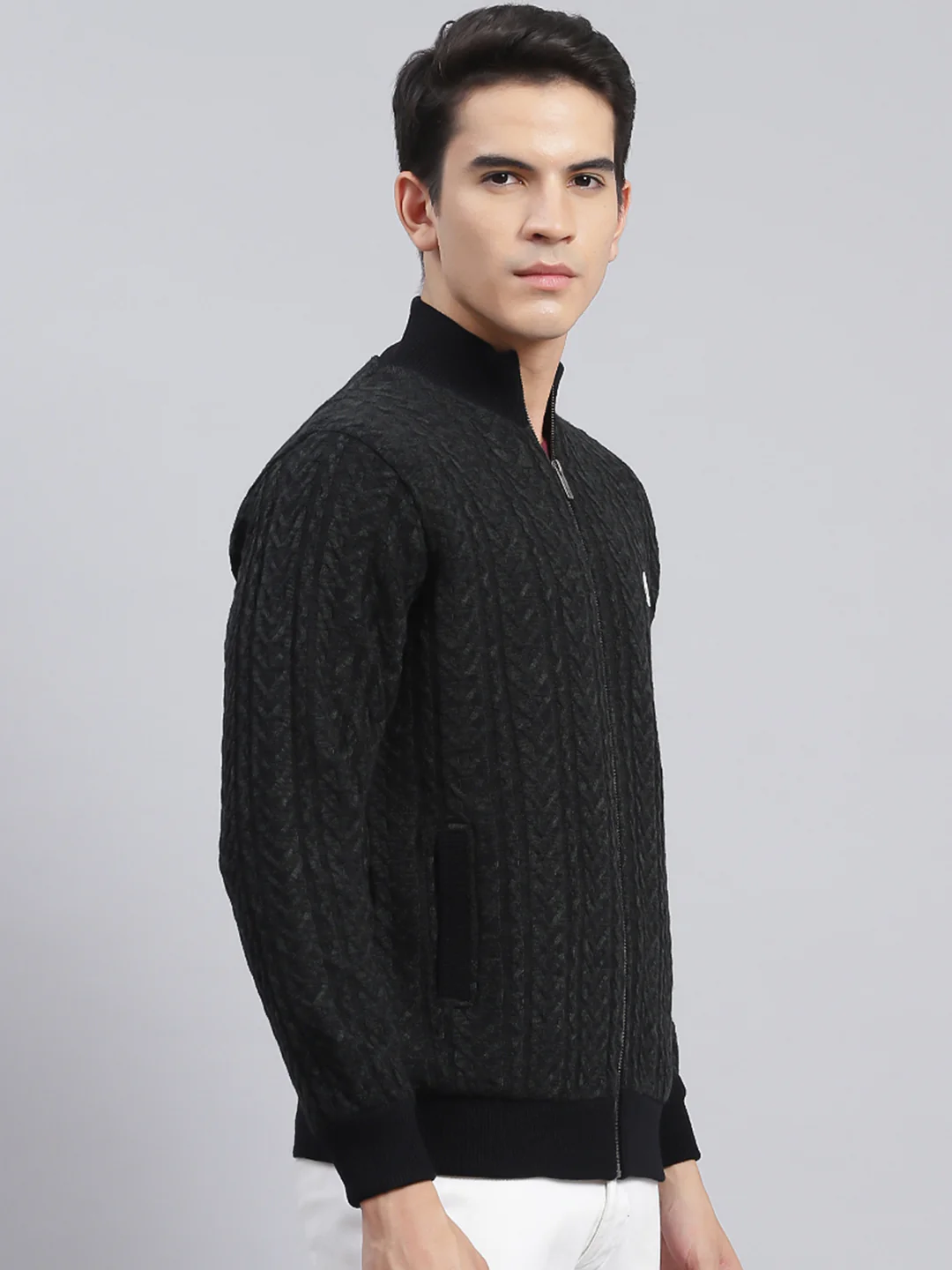 Men Black Self Design Wool blend Jacket - Image 2