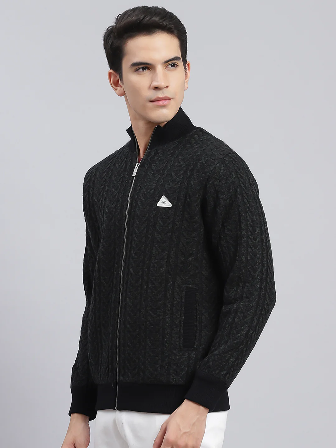 Men Black Self Design Wool blend Jacket - Image 3