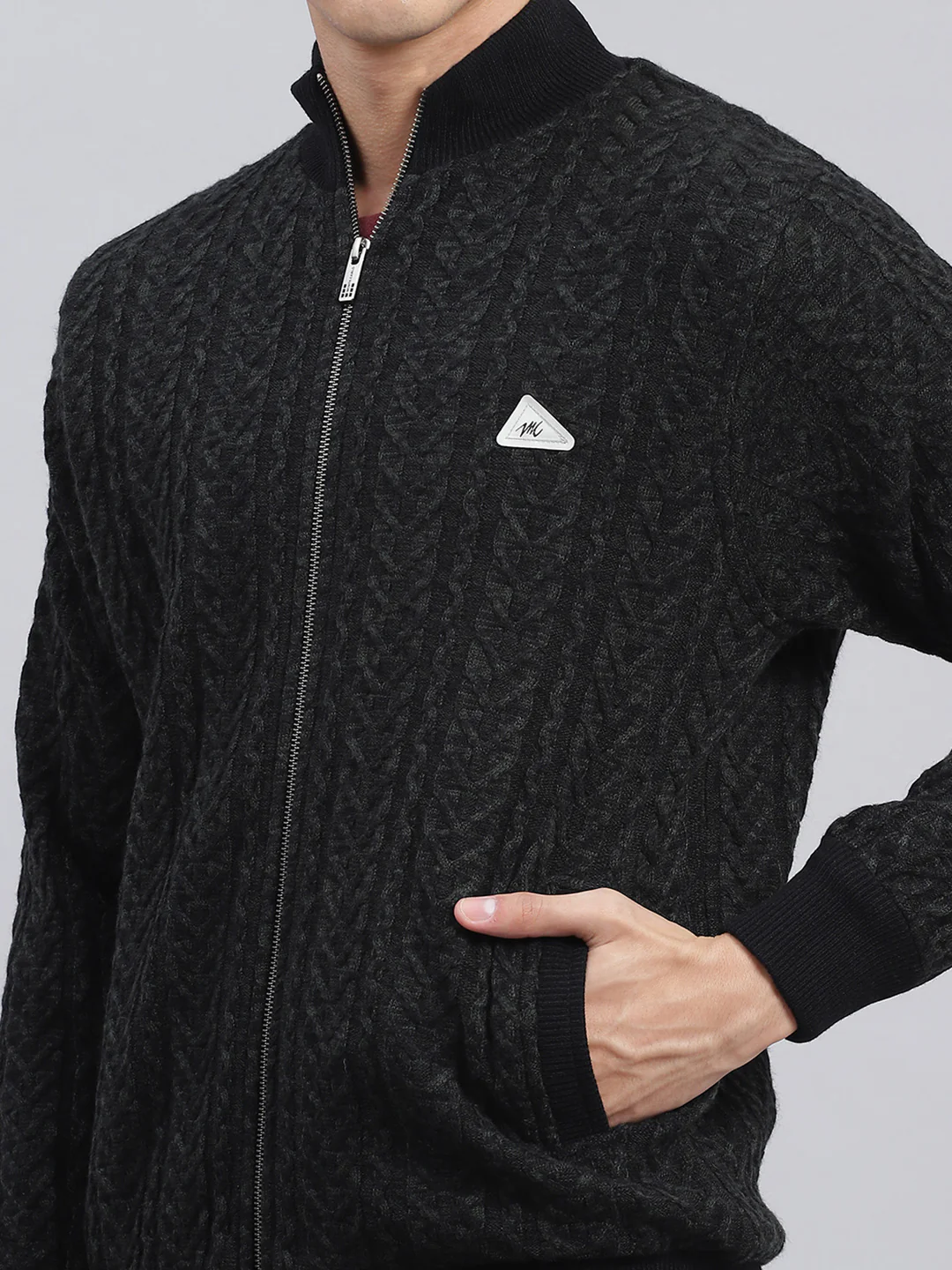 Men Black Self Design Wool blend Jacket - Image 6
