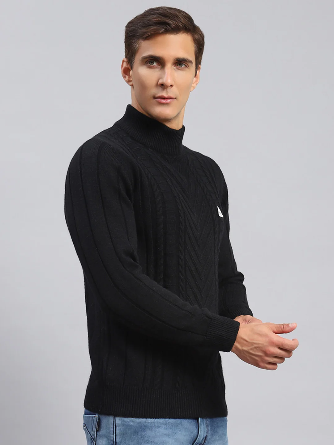 Men Black Self Design Wool blend Pullover - Image 3