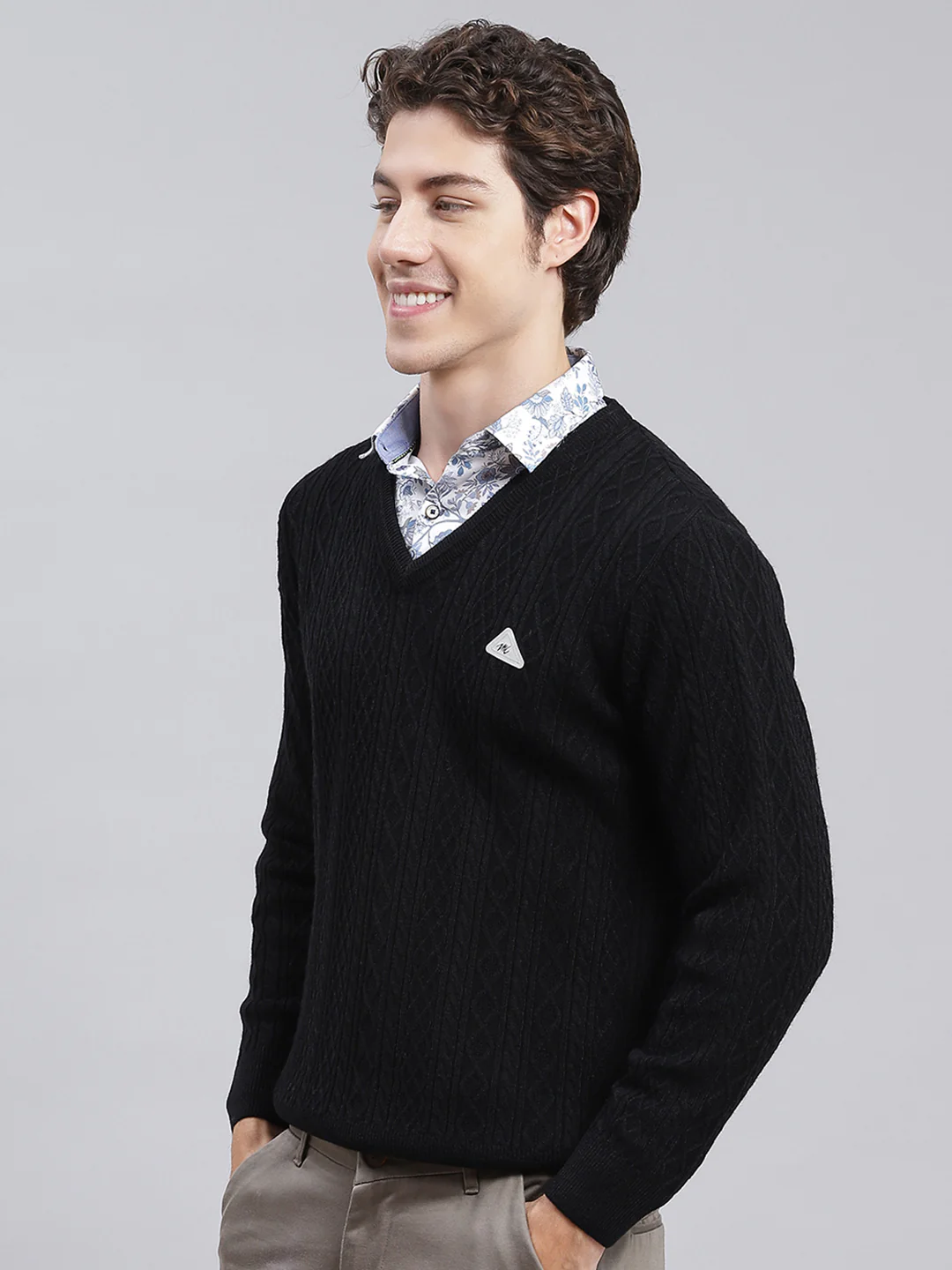 Men Black Self Design Wool blend Pullover - Image 3