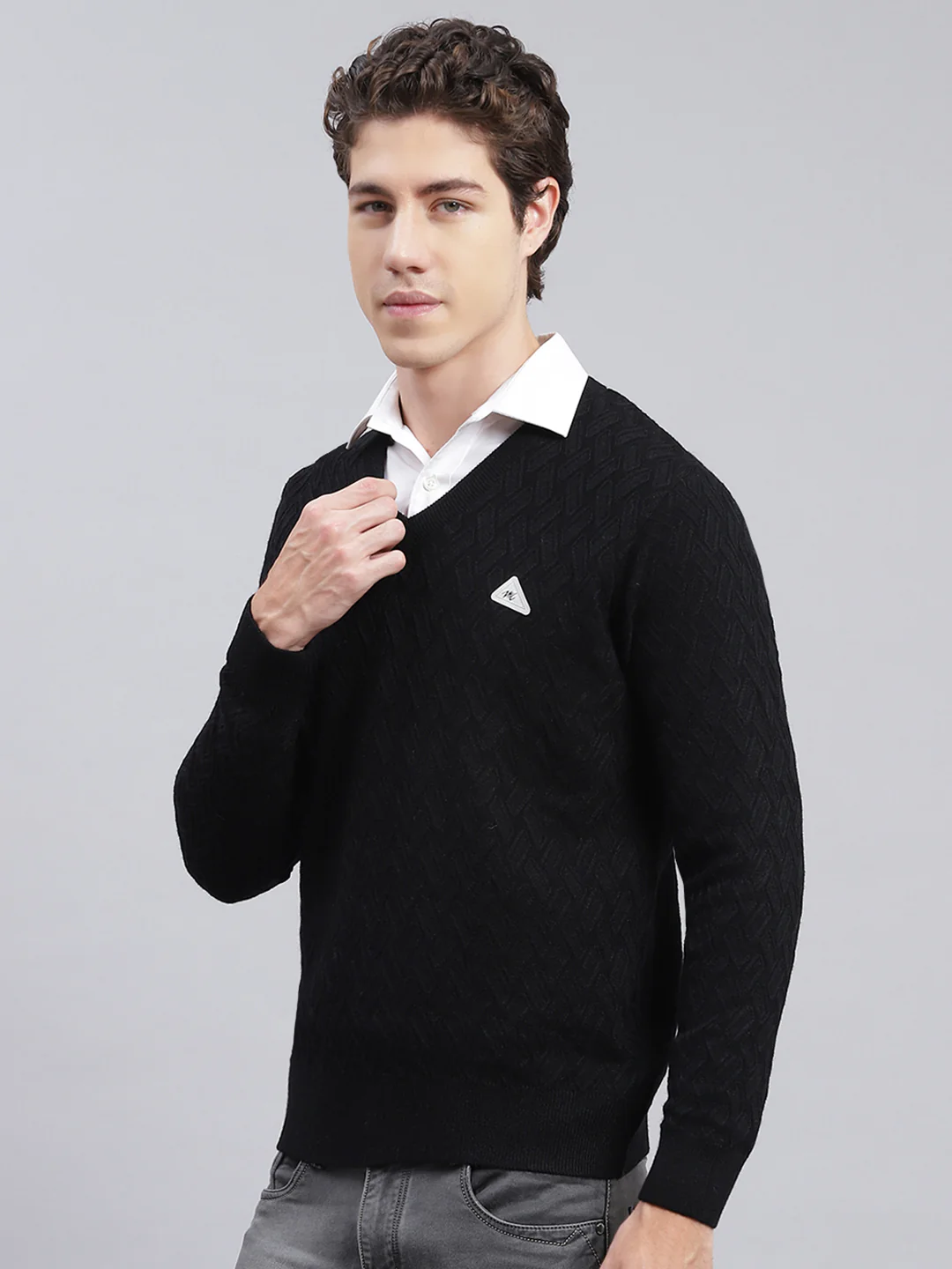 Men Black Self Design Wool blend Pullover - Image 3