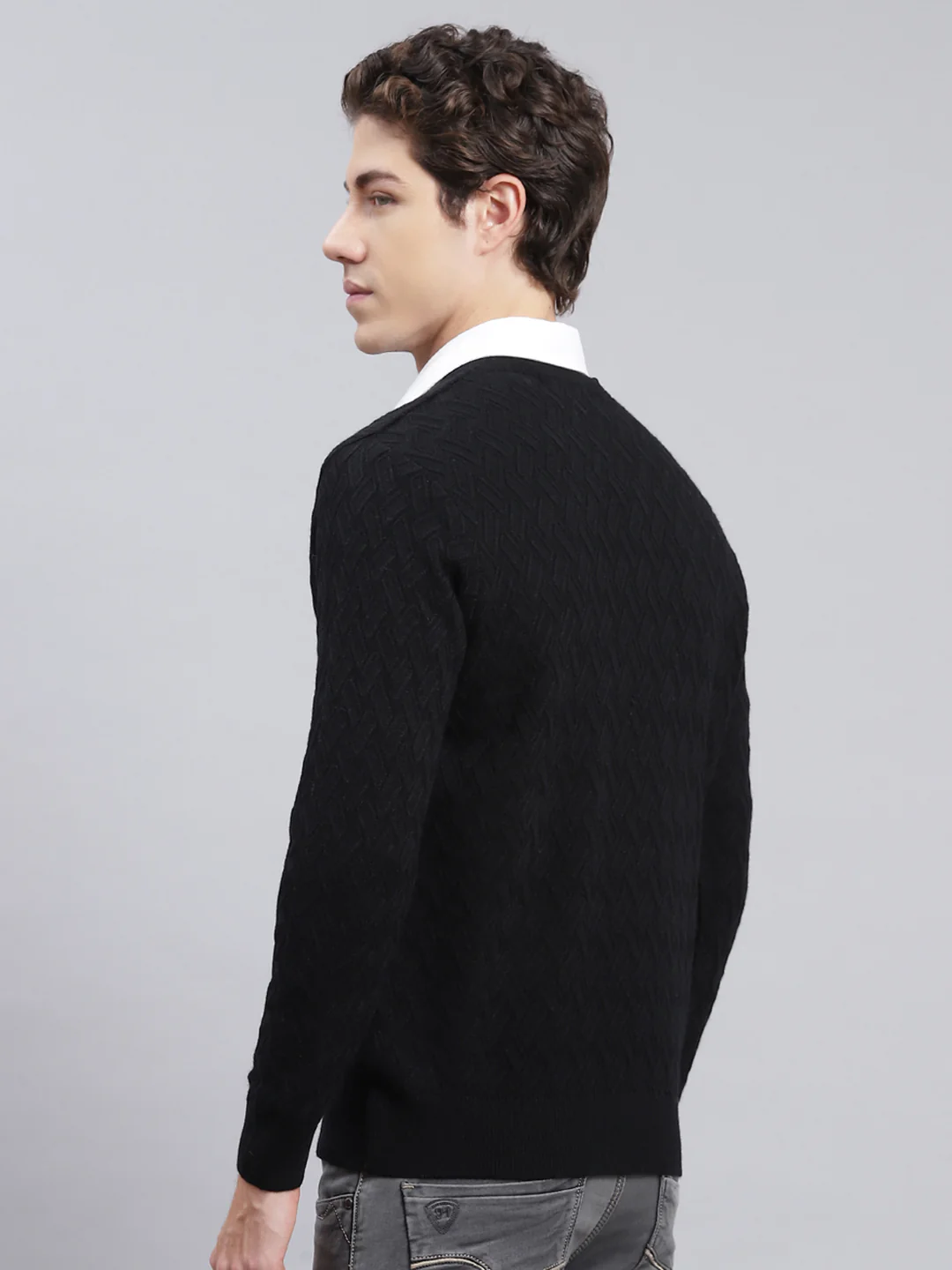 Men Black Self Design Wool blend Pullover - Image 4