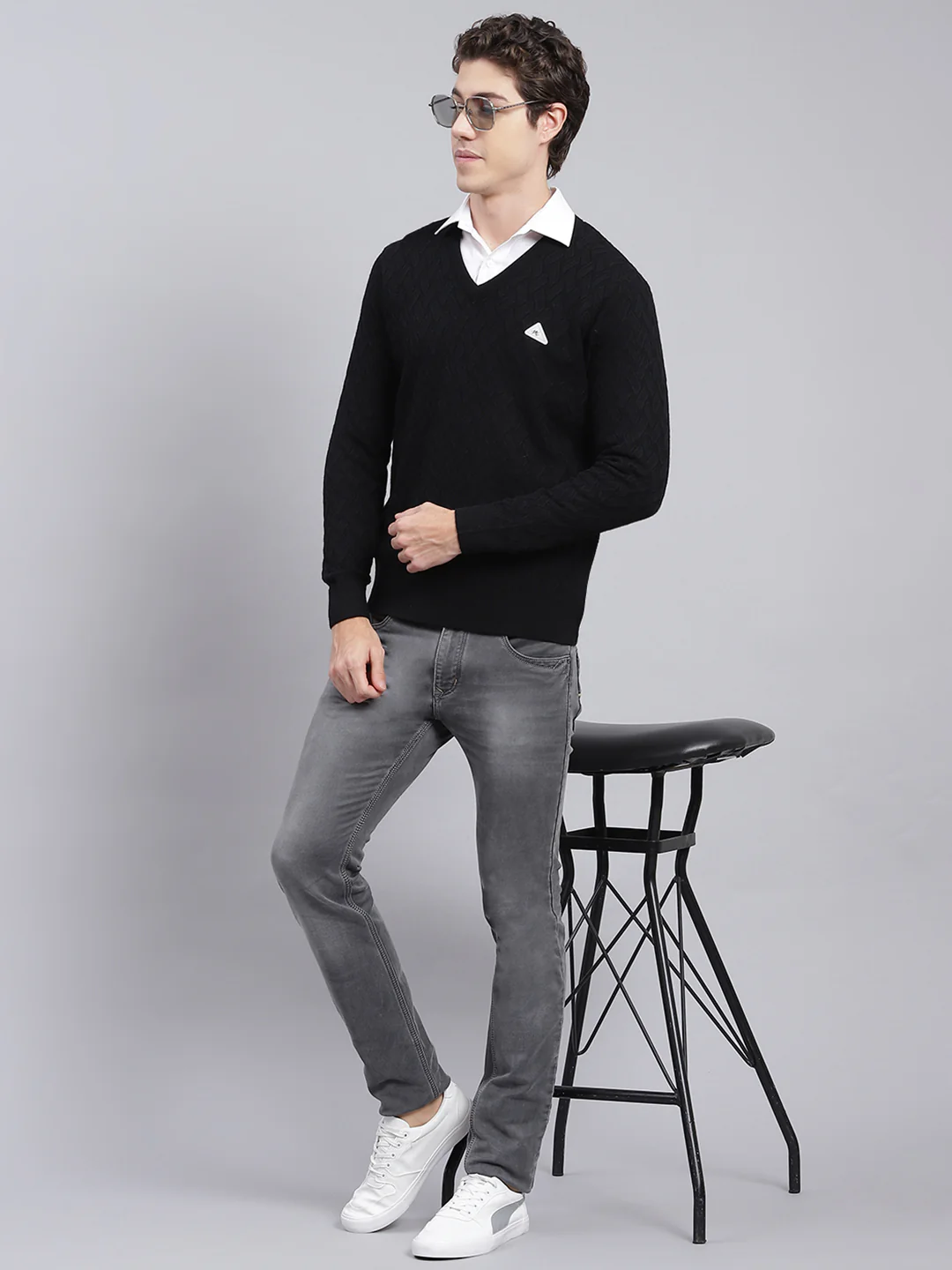 Men Black Self Design Wool blend Pullover - Image 5