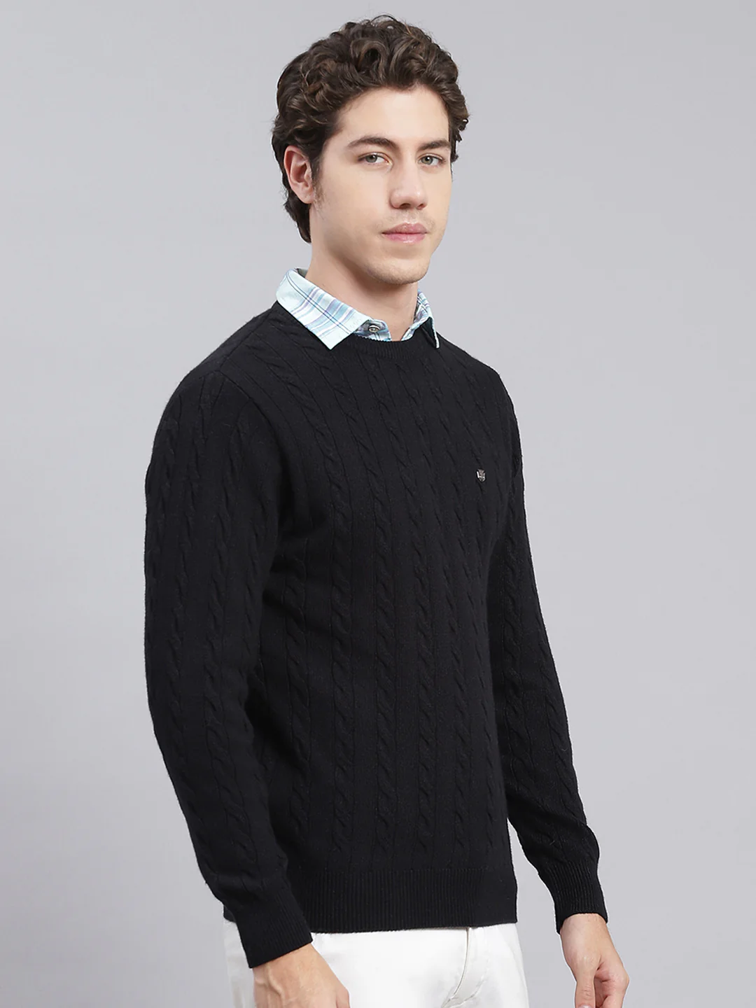 Men Black Self Design Wool blend Pullover - Image 2