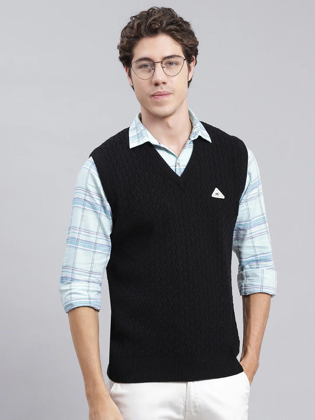 Men Black Self Design Wool blend Sweater - Image 2