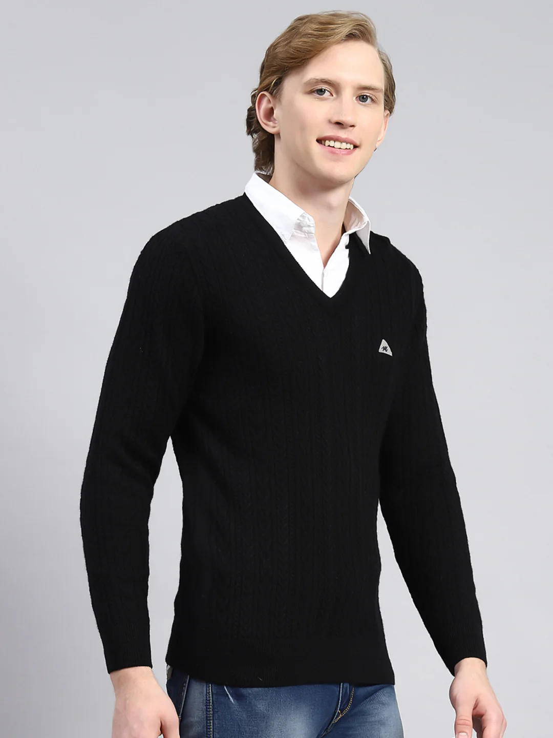 Men Black Self Pullover - Image 3