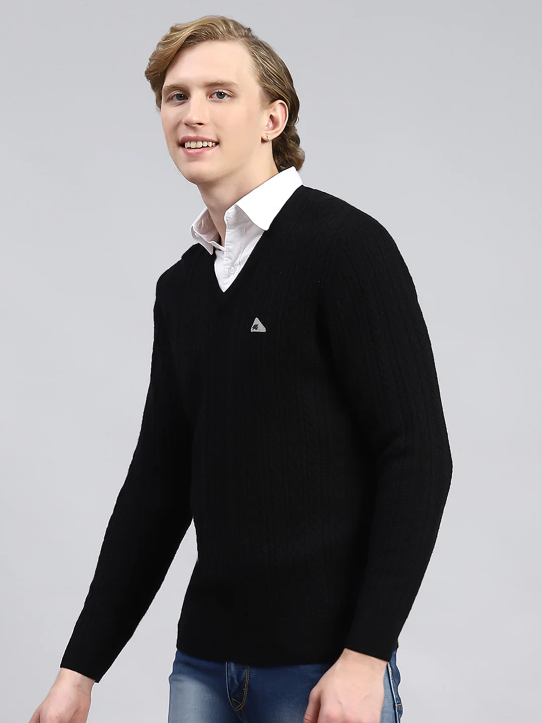 Men Black Self Pullover - Image 4