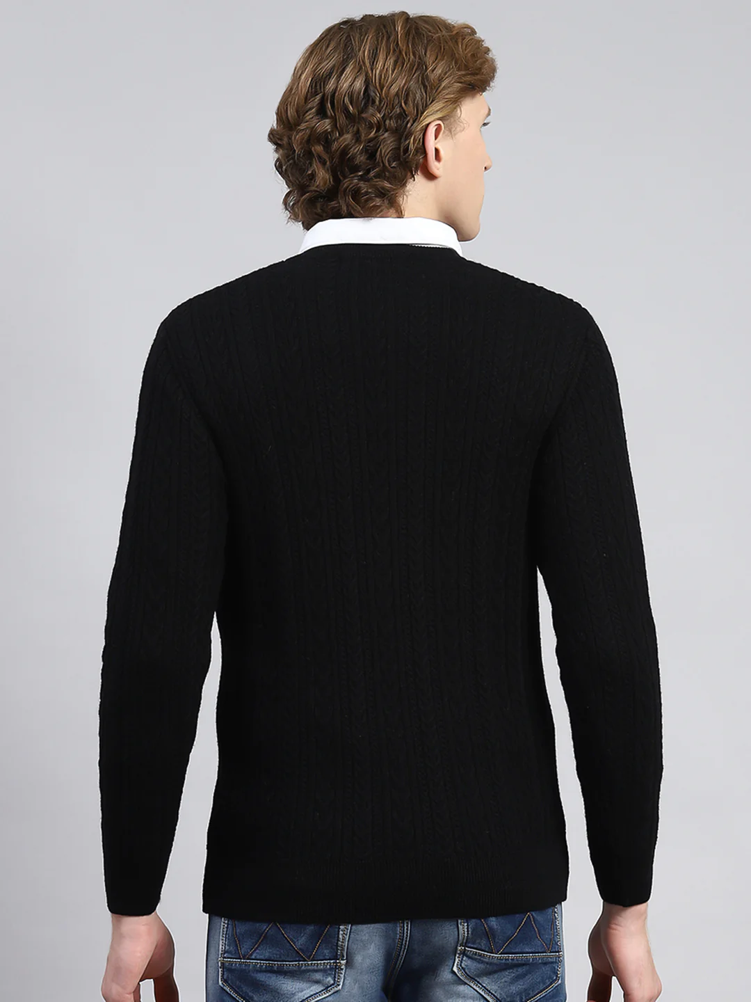 Men Black Self Pullover - Image 5