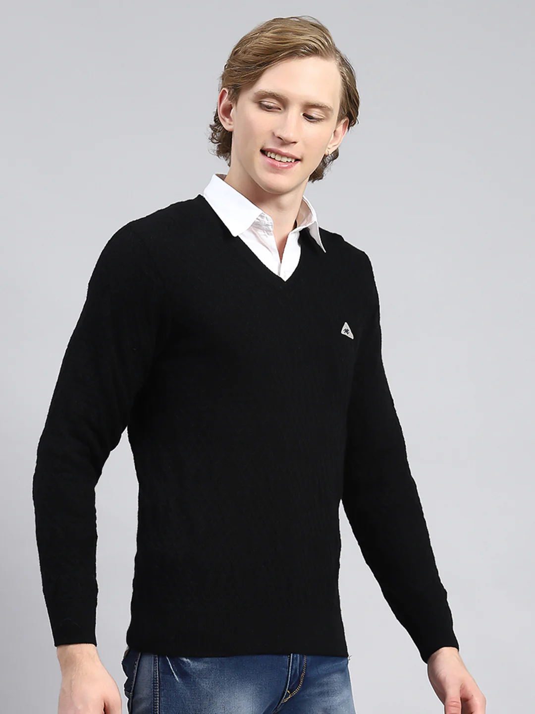 Men Black Self Pullover - Image 3