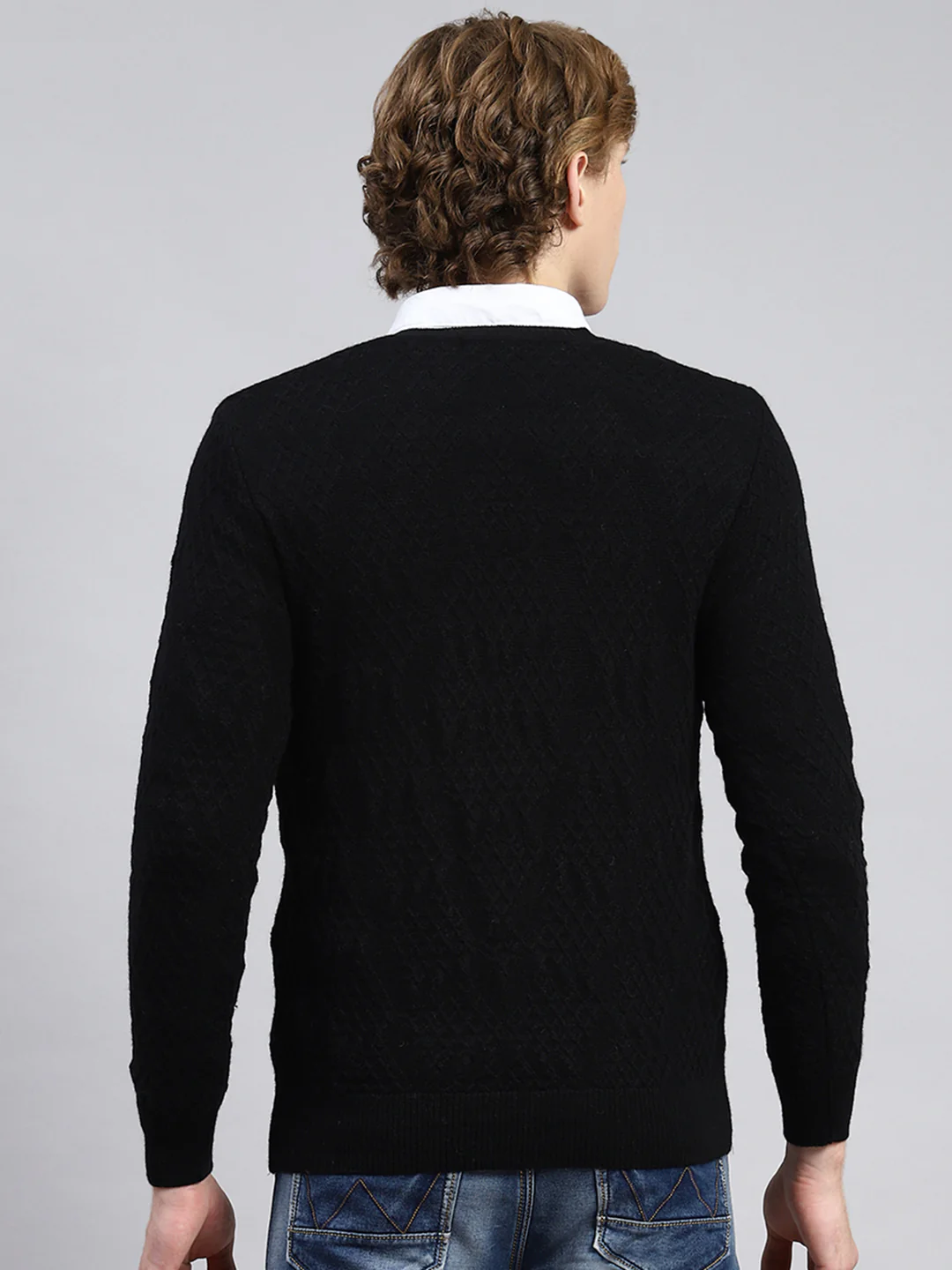 Men Black Self Pullover - Image 5