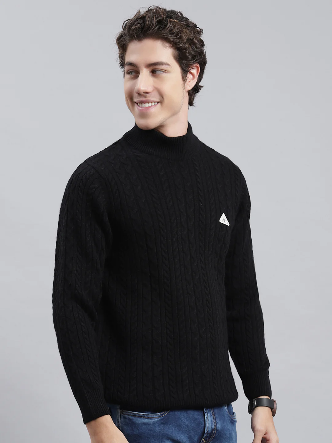 Men Black Self Pullover - Image 2