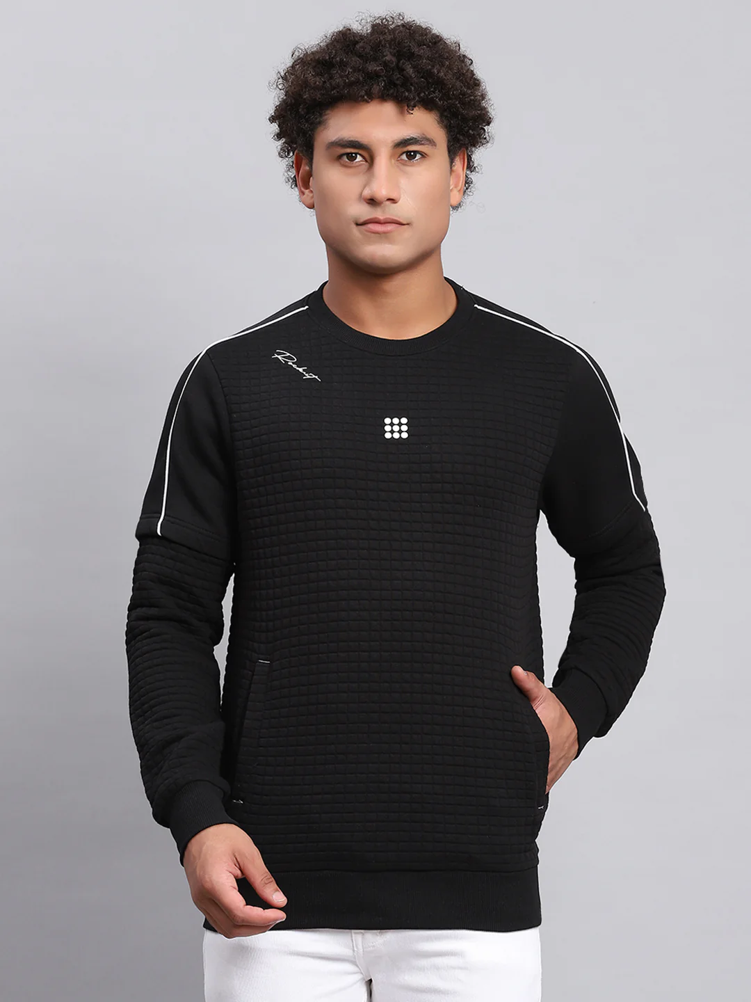 Rock.it Men Black Self Design Round Neck Full Sleeve Sweatshirt - Image 2