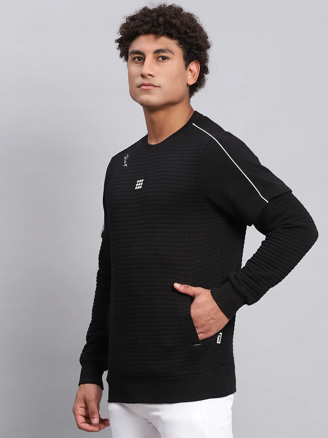 Rock.it Men Black Self Design Round Neck Full Sleeve Sweatshirt - Image 3