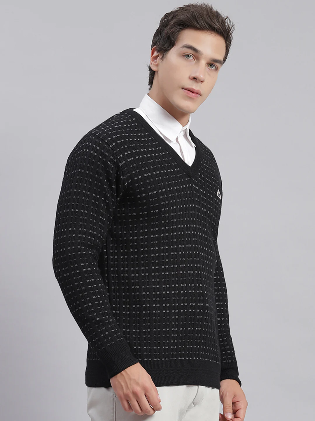 Men Black Self Design V Neck Full Sleeve Sweaters/Pullovers - Image 5