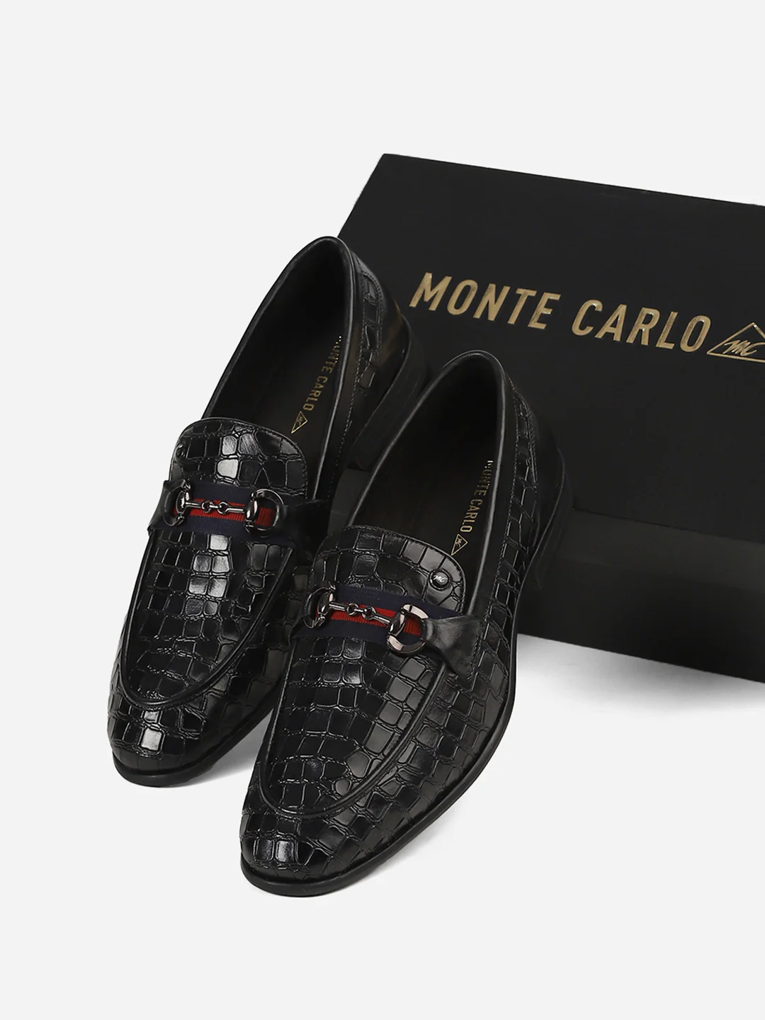 Men Black Slip-On Genuine Leather Croco Print Penny Loafers - Image 4
