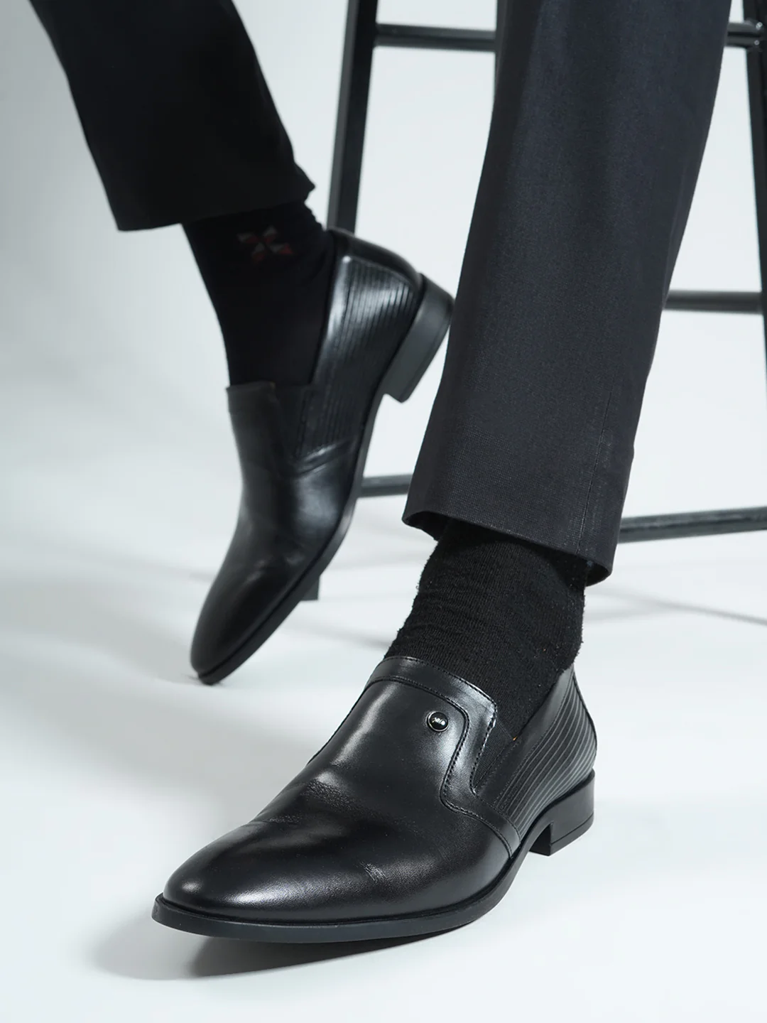 Men Black Slip on Genuine Leather Formal Shoes - Image 10