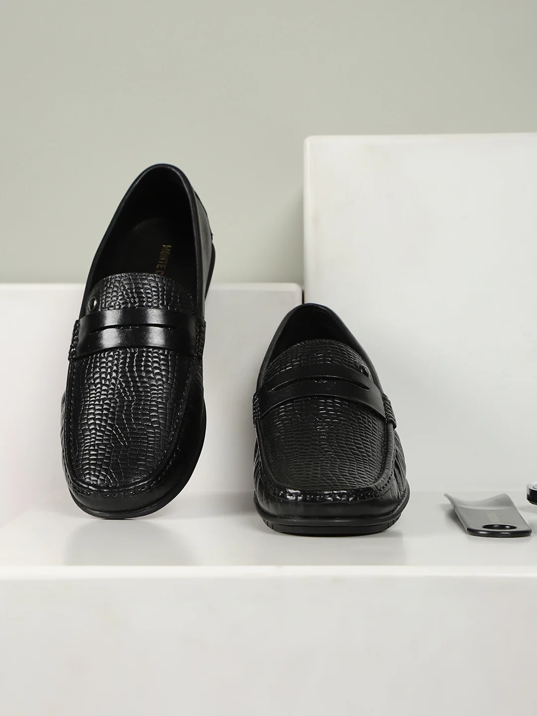 Men Black Slip-On Genuine Leather Loafer - Image 12