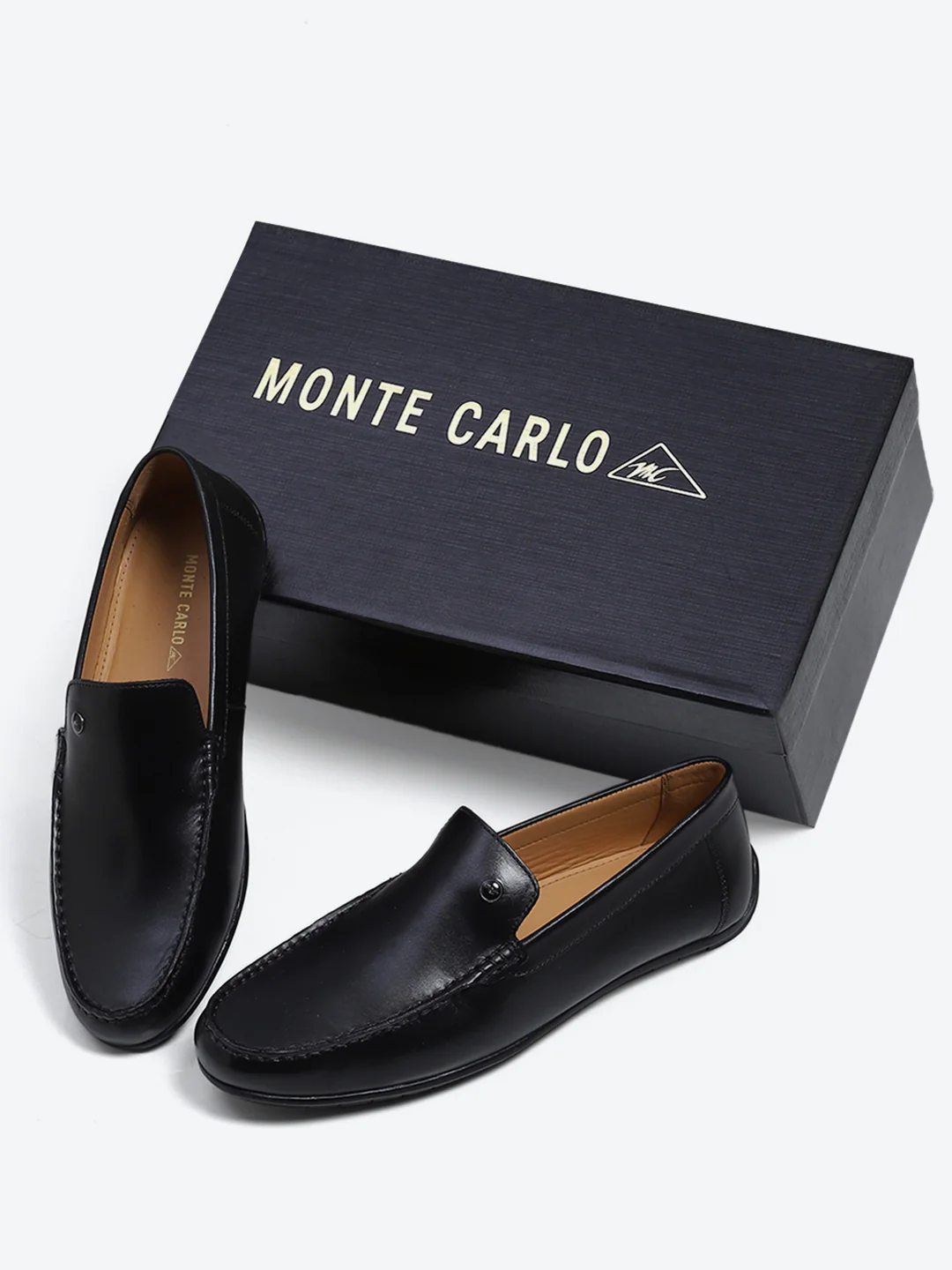 Monte Carlo Black Casual Slip on Leather Loafers for Men - Image 2