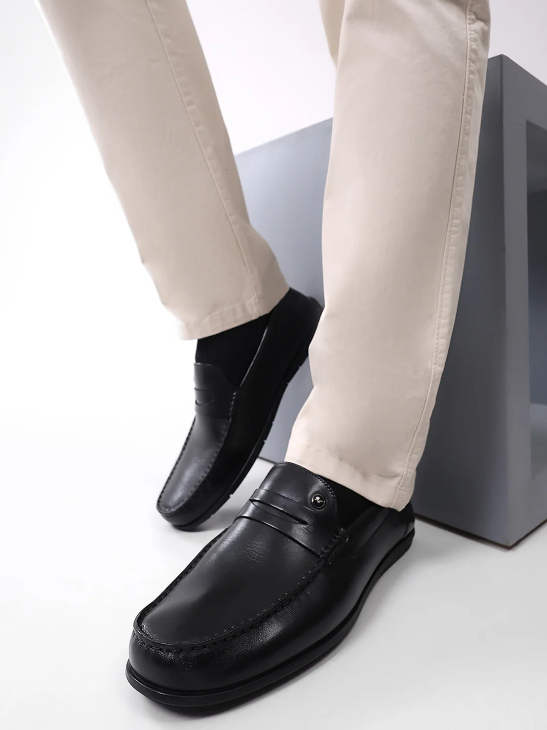 Men Black Slip on Genuine Leather Loafers - Image 10