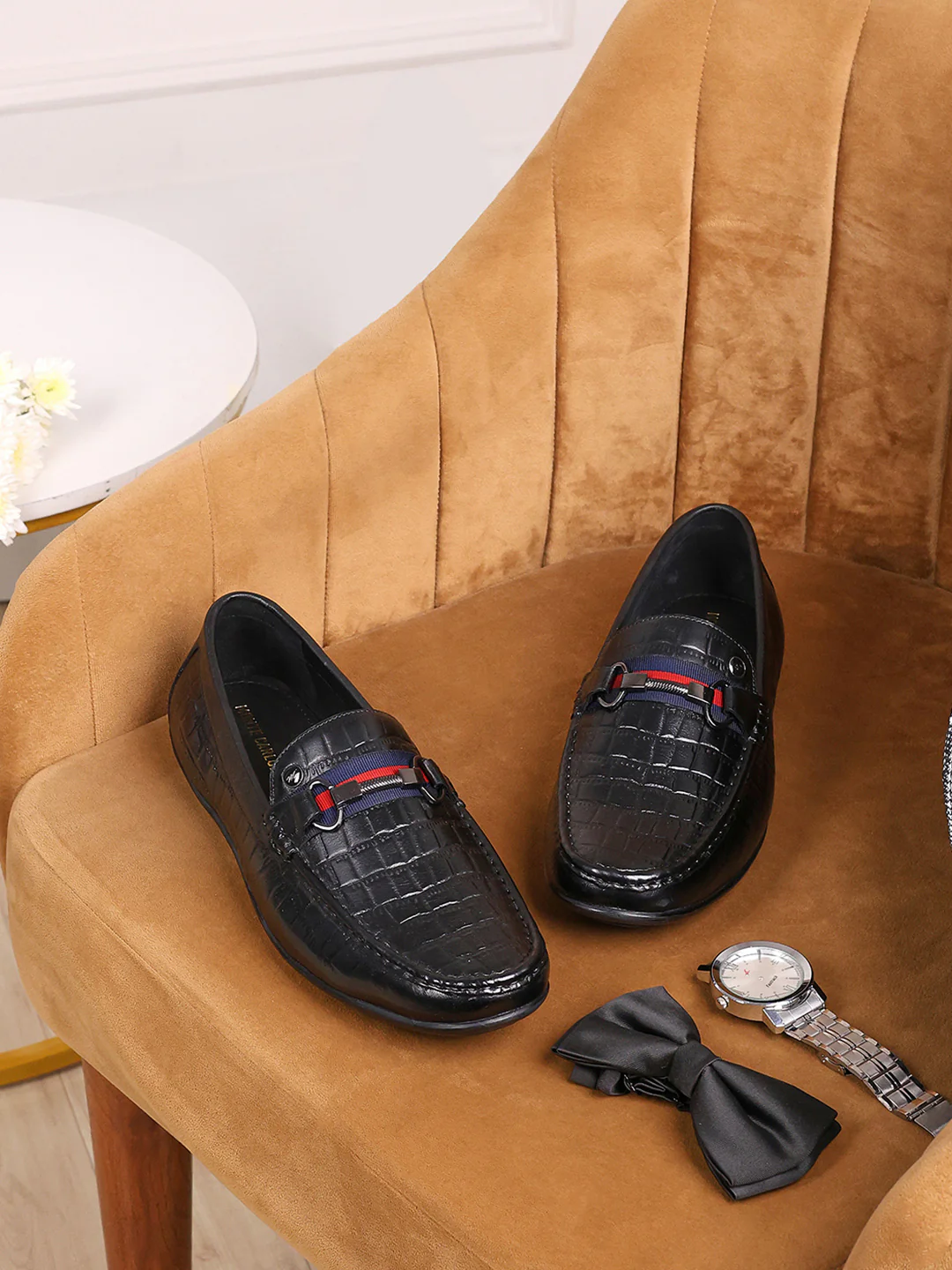 Men Black Slip on Leather Loafers - Image 10