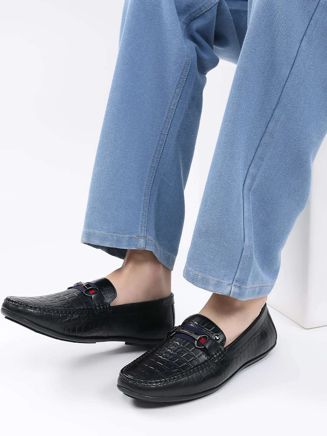 Men Black Slip on Leather Loafers - Image 11