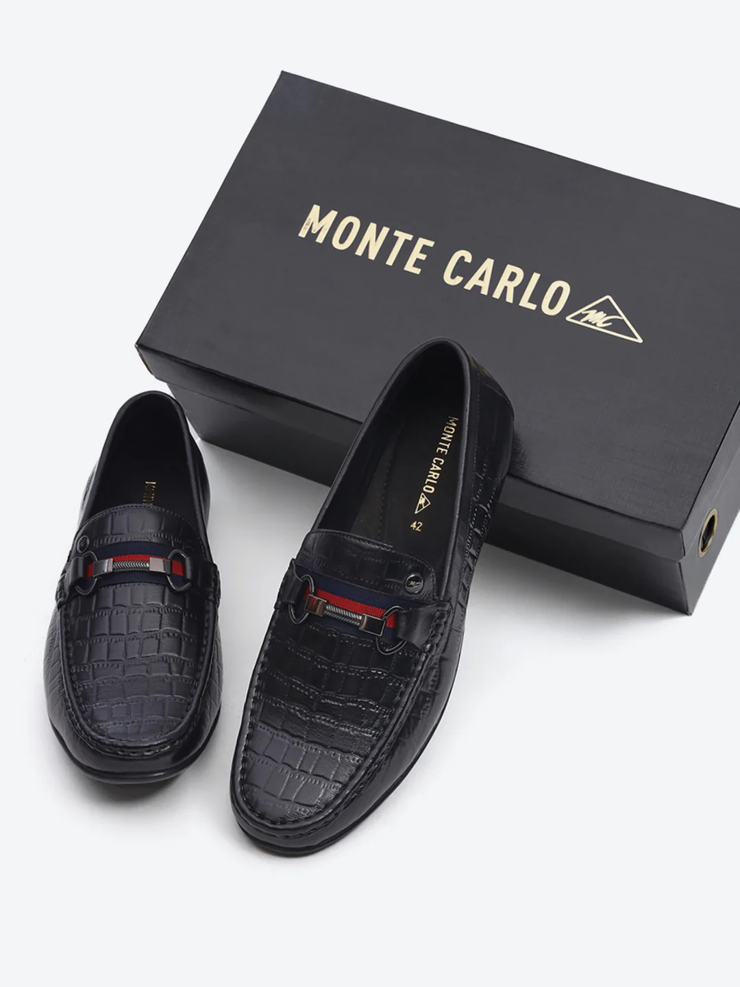 Men Black Slip on Leather Loafers - Image 2