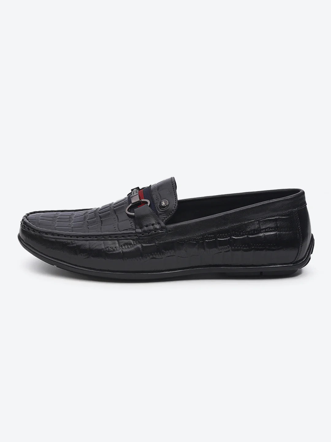 Men Black Slip on Leather Loafers - Image 4