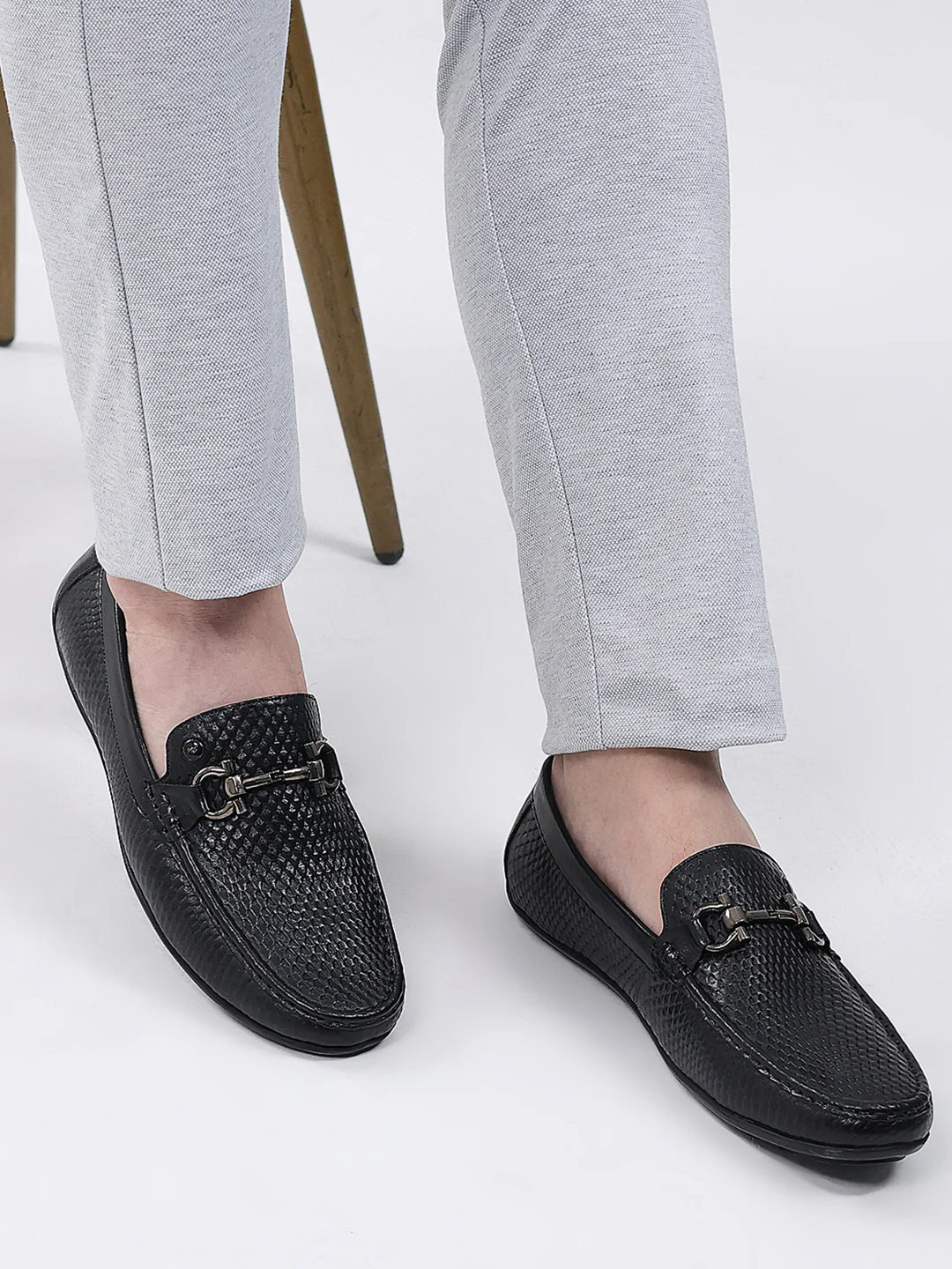 Men Black Slip on Leather Loafers - Image 10