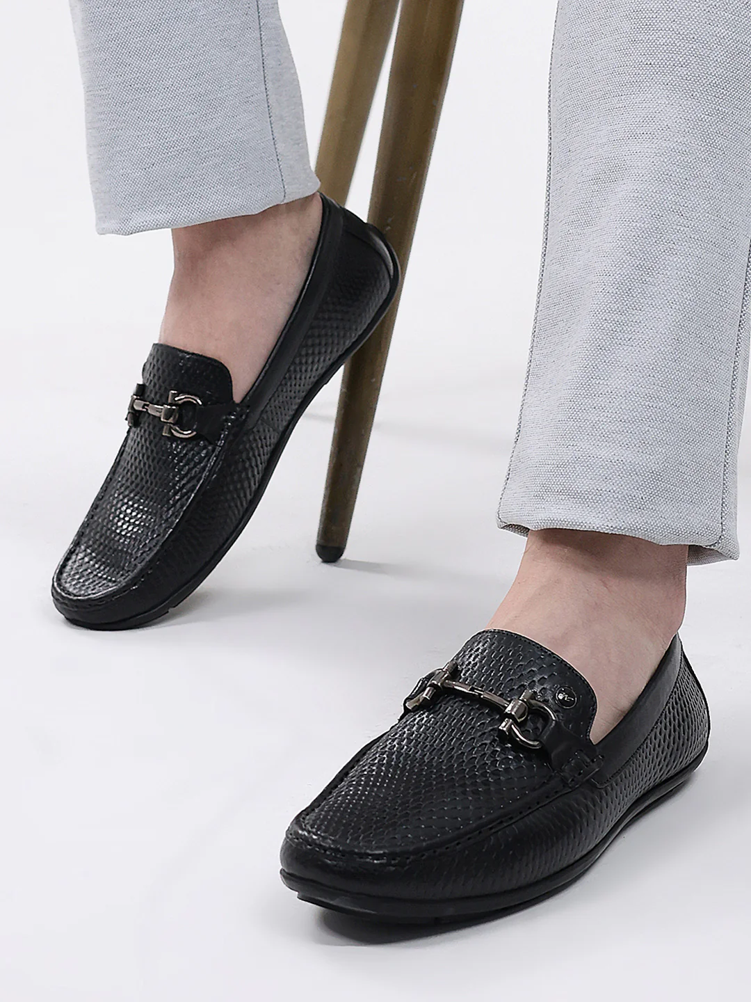 Men Black Slip on Leather Loafers - Image 11