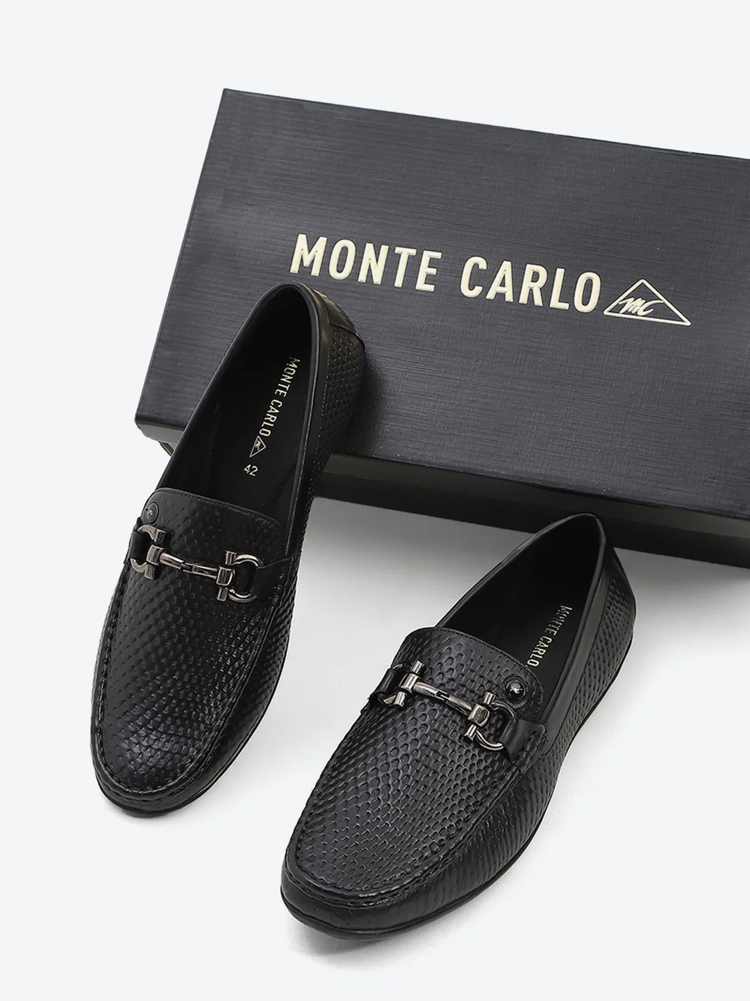 Men Black Slip on Leather Loafers - Image 2