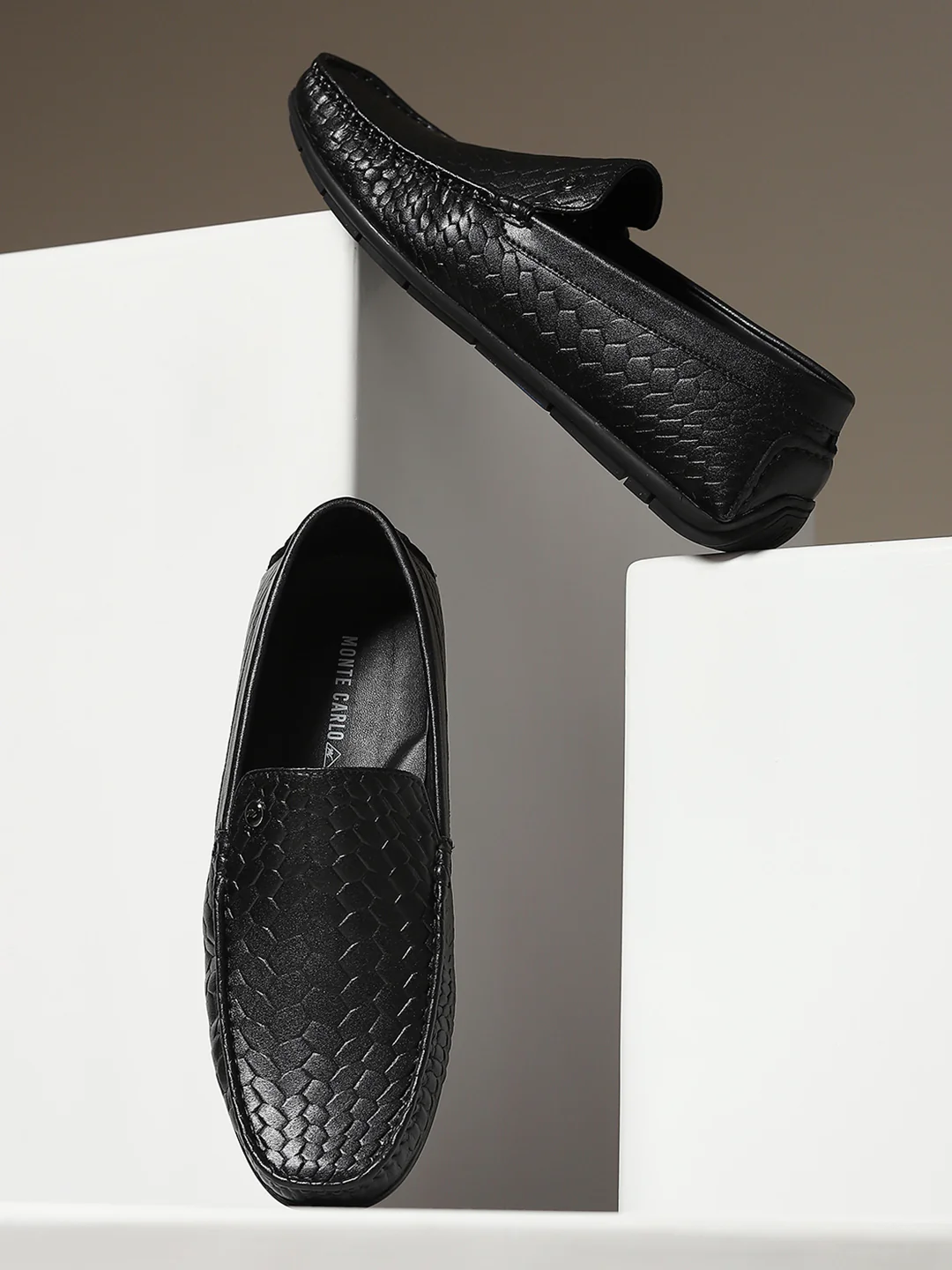 Men Black Slip on Microfibre Loafers - Image 9