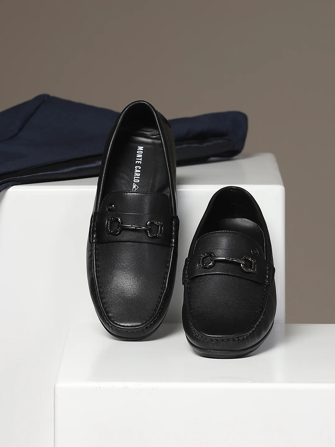 Men Black Slip on Microfibre Loafers - Image 9