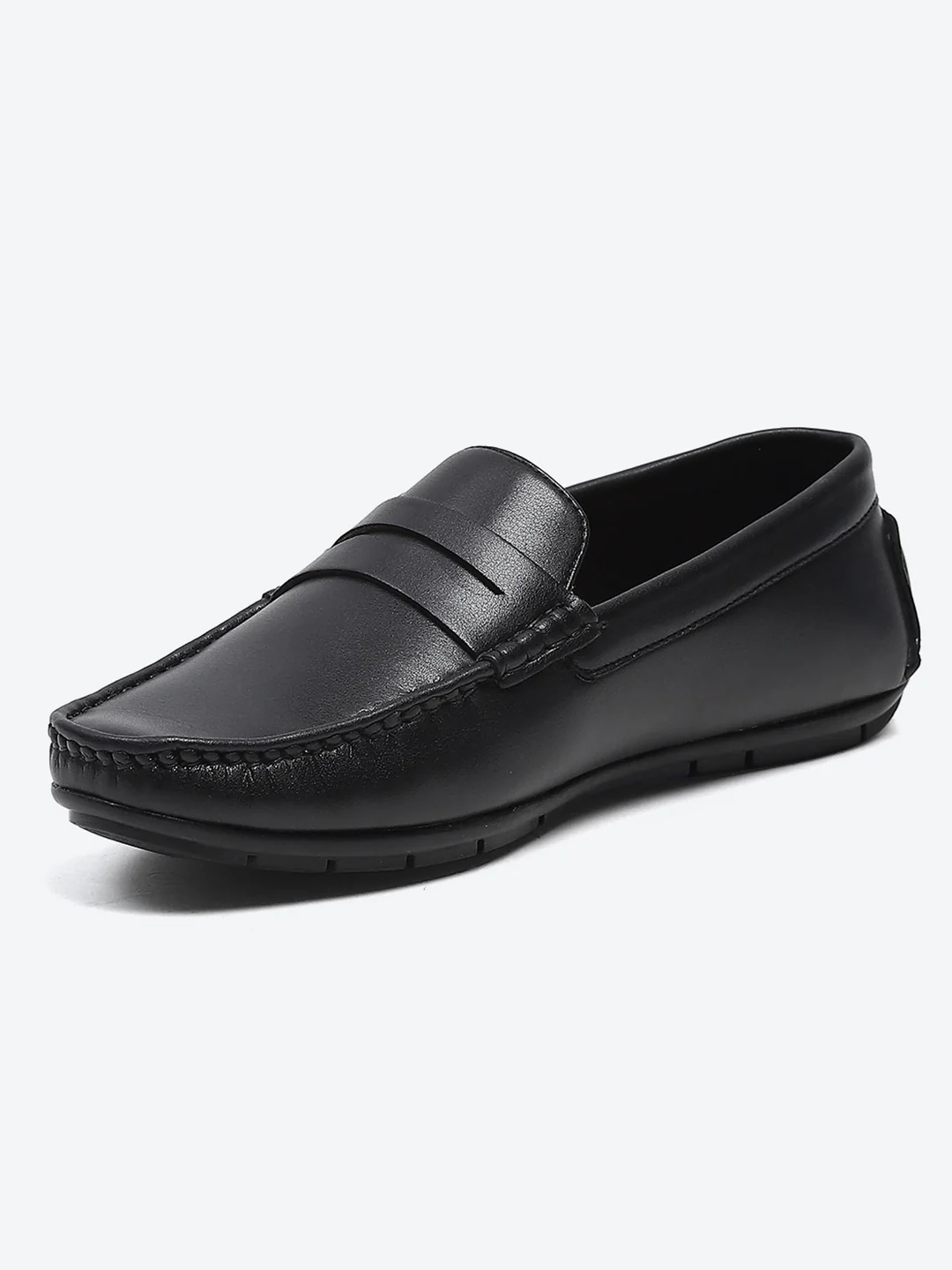Men Black Slip on Microfibre Loafers - Image 2