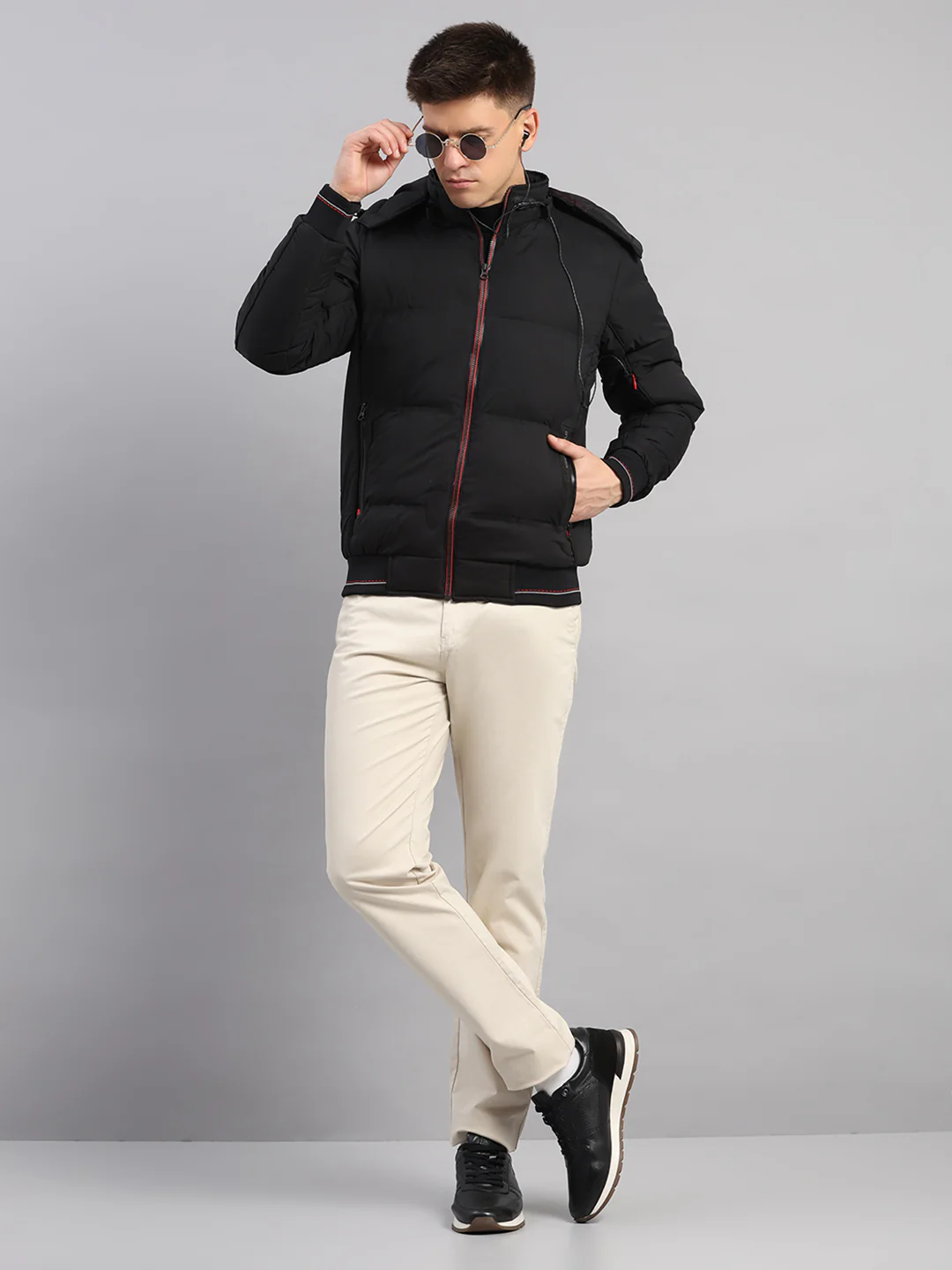 Men Black Smart Hooded Jacket with Integrated Magnetic Earphones - Image 2